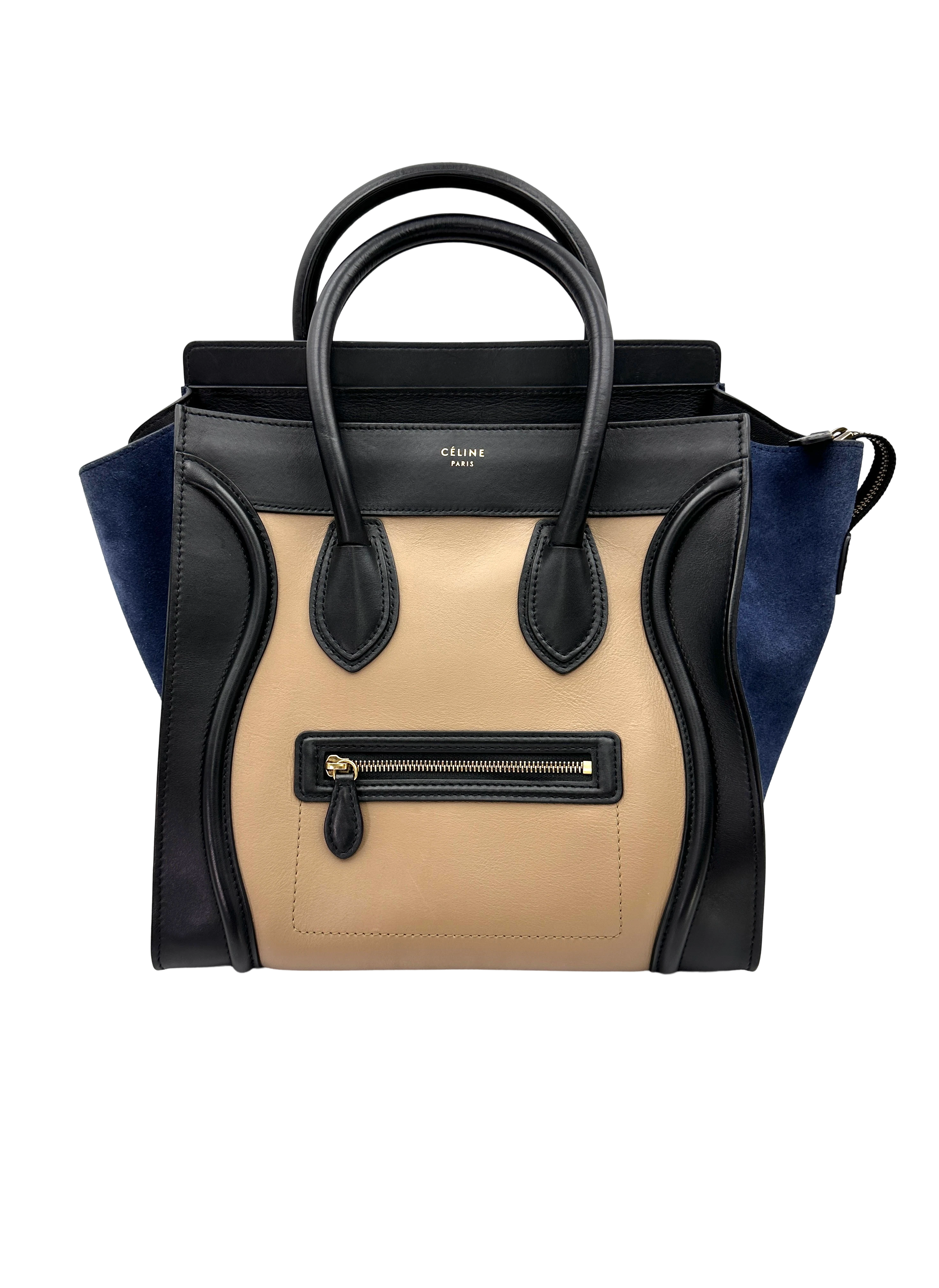 Celine Luggage Black/Blue Leather Large Size Handle Bag CE185