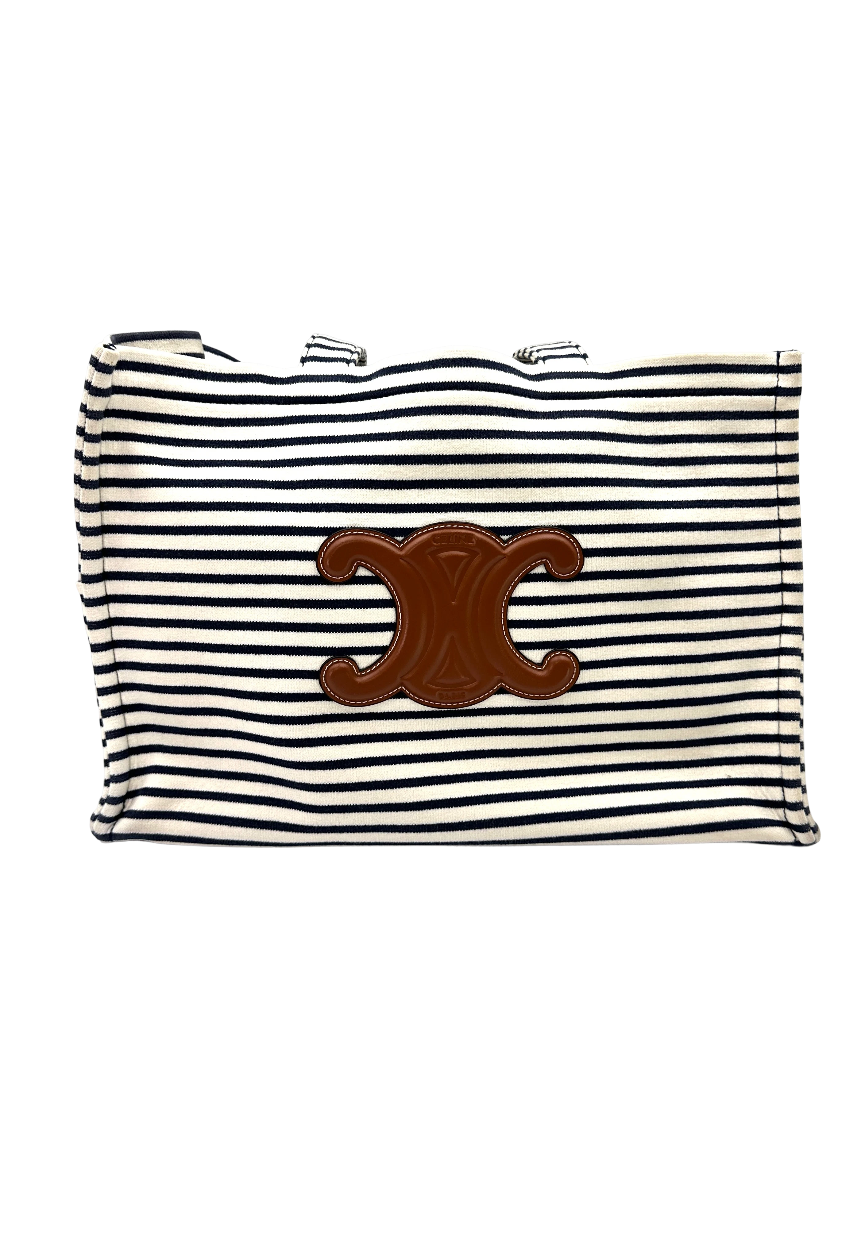 Celine White/Black Cabas Thais Striped Canvas Tote Bag CE184