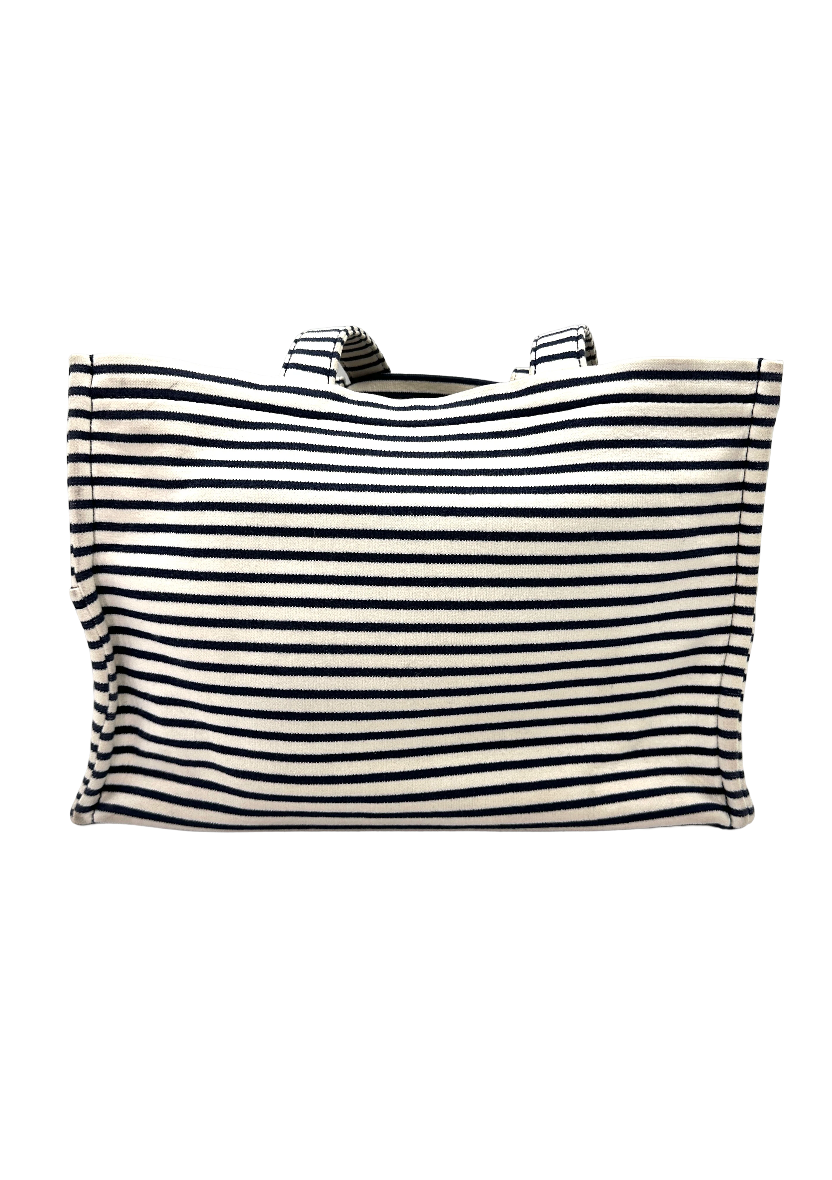 Celine White/Black Cabas Thais Striped Canvas Tote Bag CE184