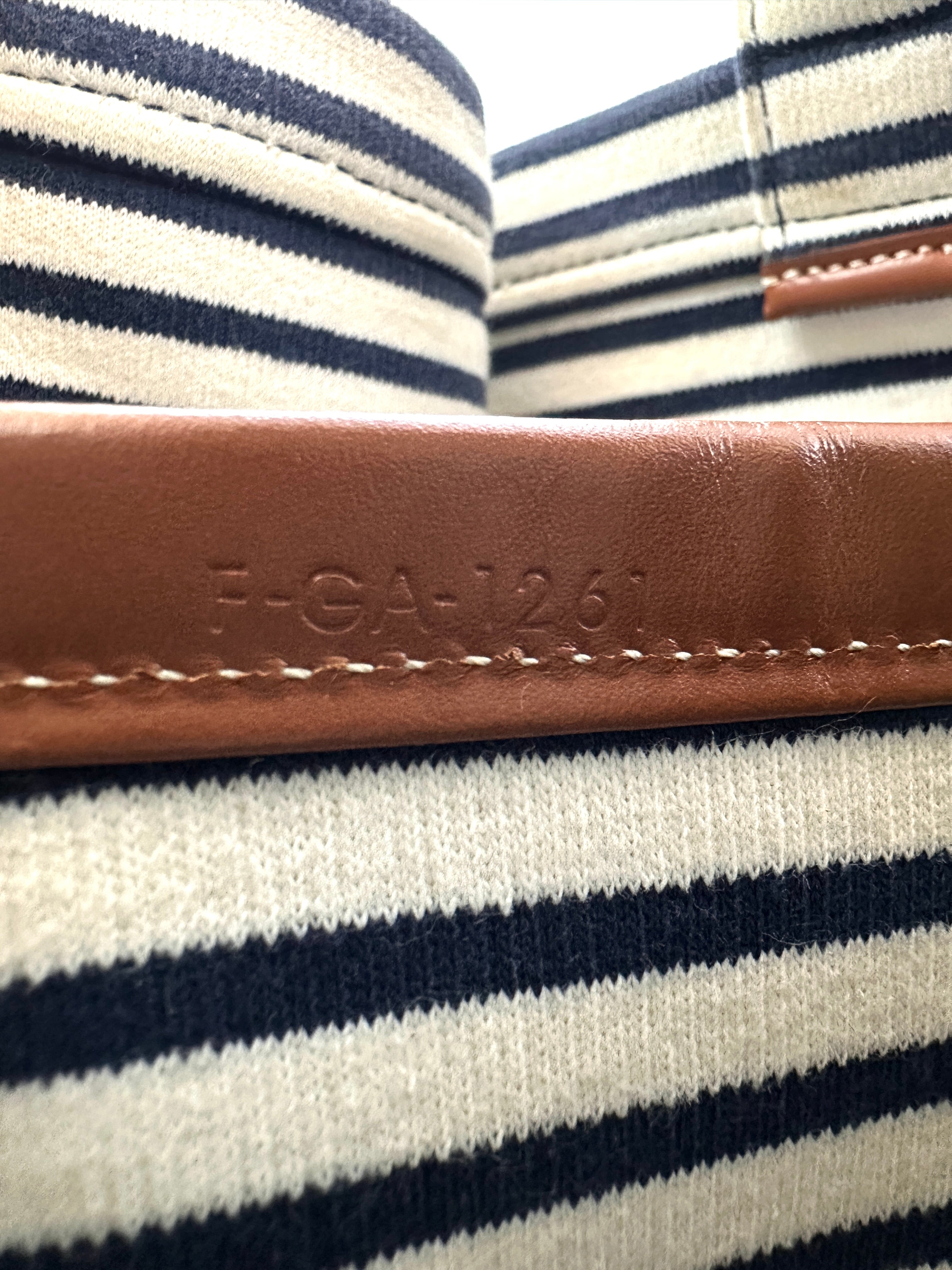 Celine White/Black Cabas Thais Striped Canvas Tote Bag CE184