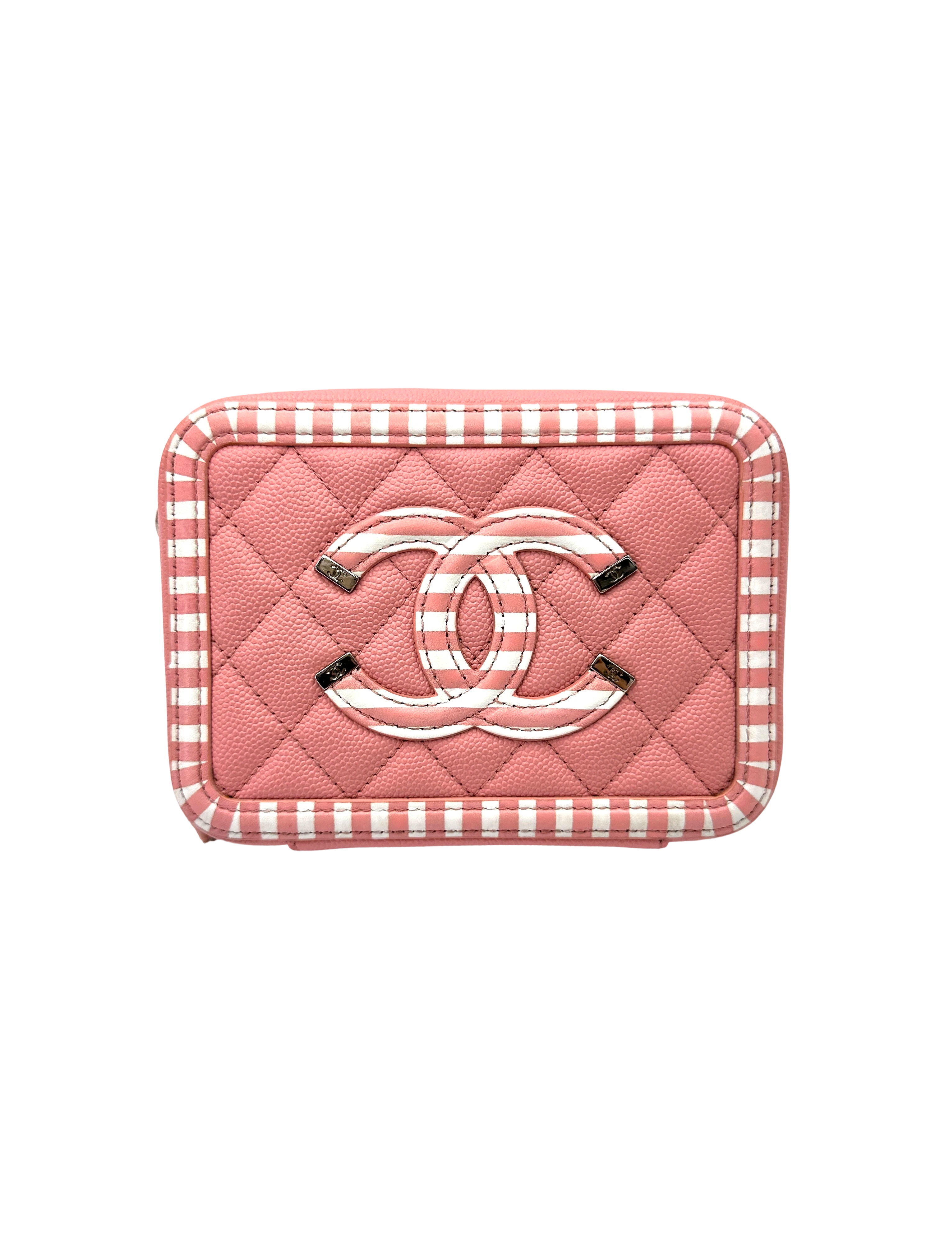 Chanel Filigree Pink/White Quilted Leather Vanity Case(27***66) CC2450