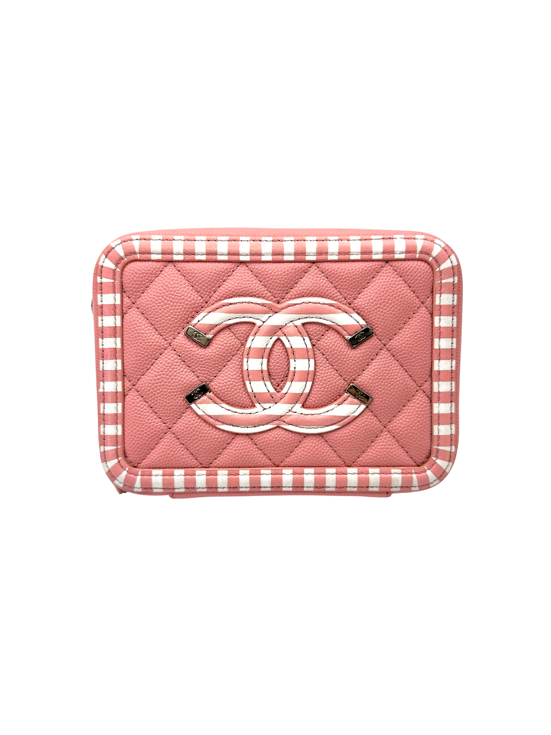 Chanel Filigree Pink/White Quilted Leather Vanity Case(27***66) CC2450