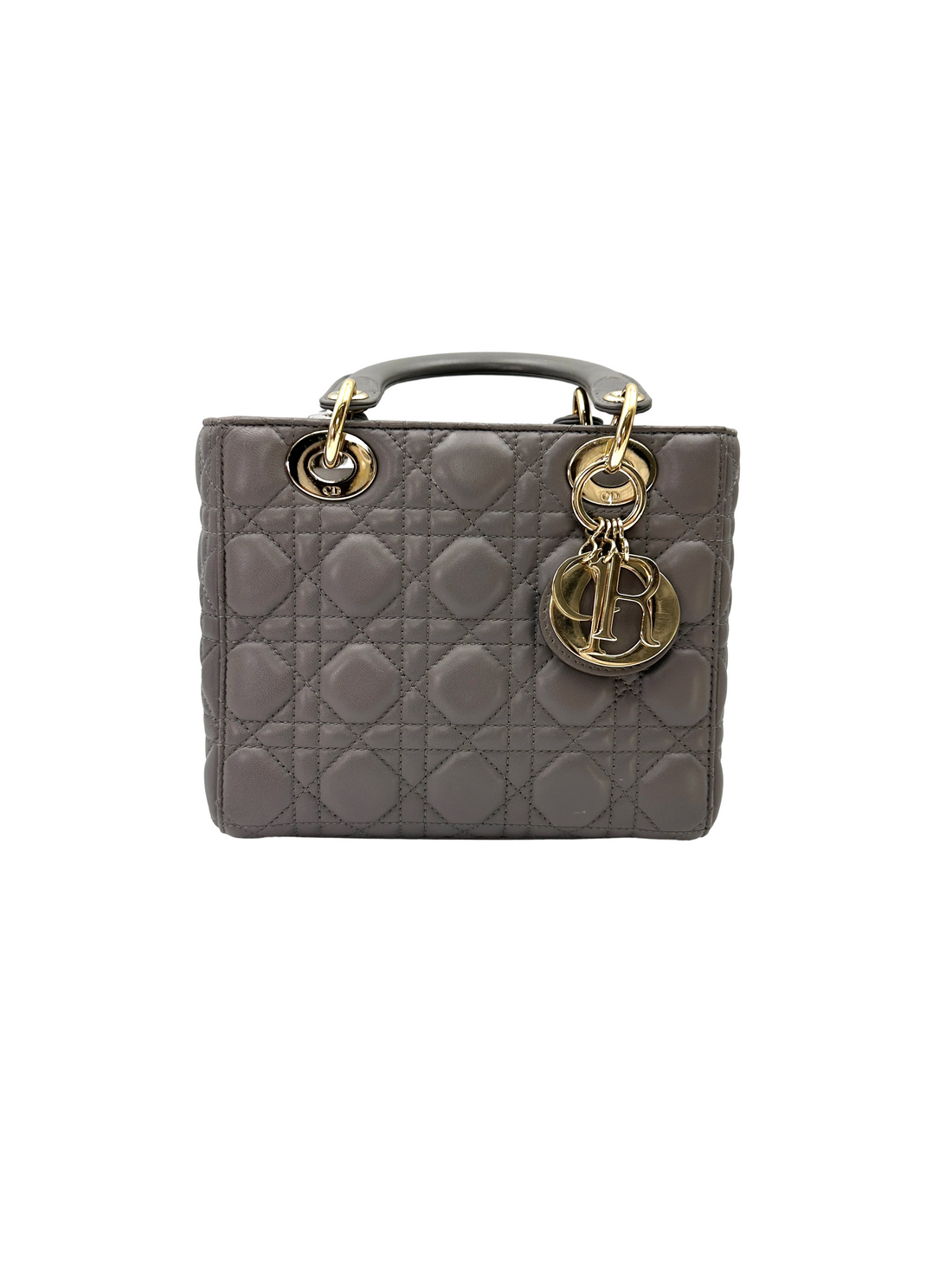 Christian Dior Lady Dior Grey Cannage Leather Handle Bag DR875