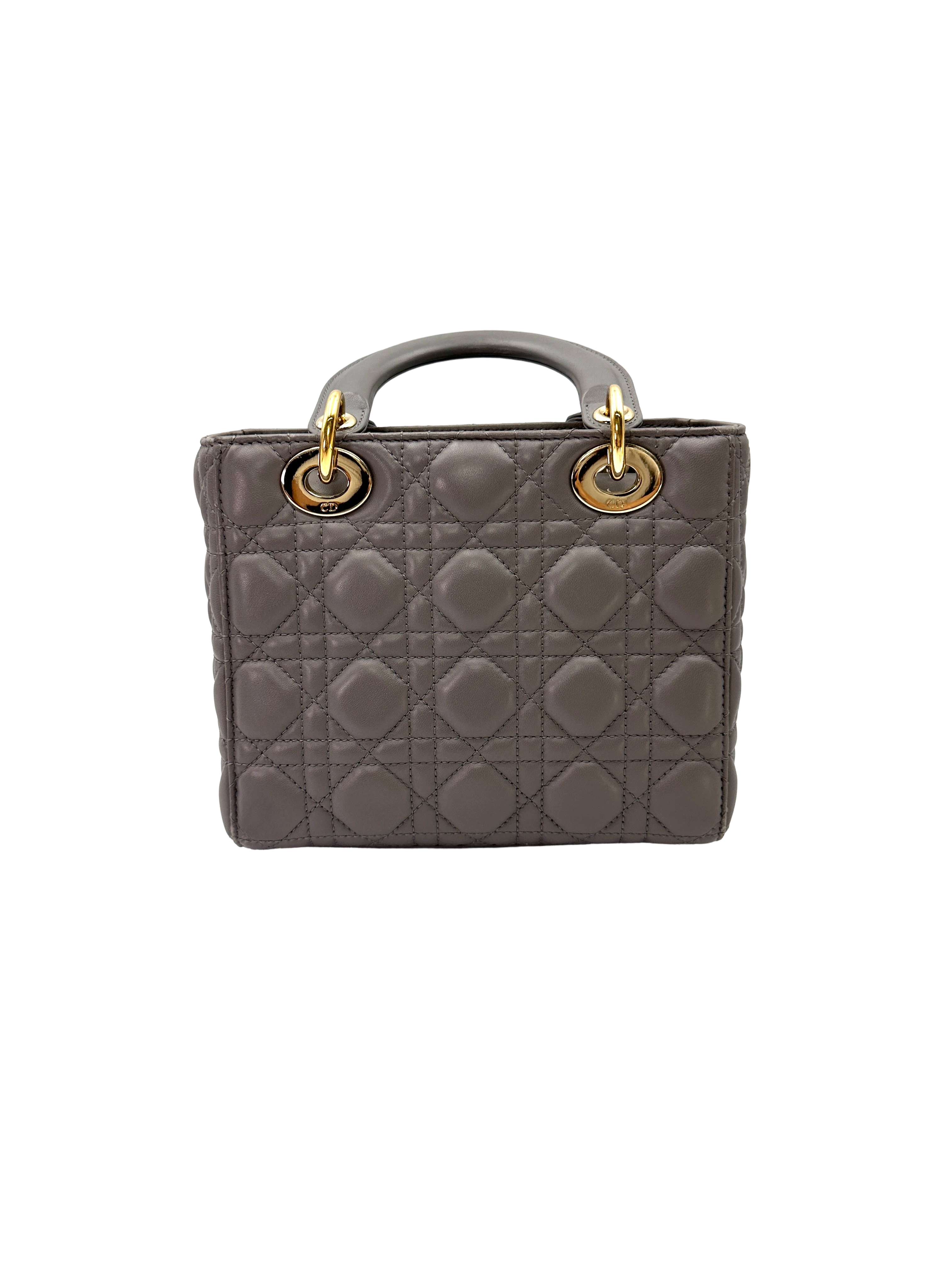 Christian Dior Lady Dior Grey Cannage Leather Handle Bag DR875