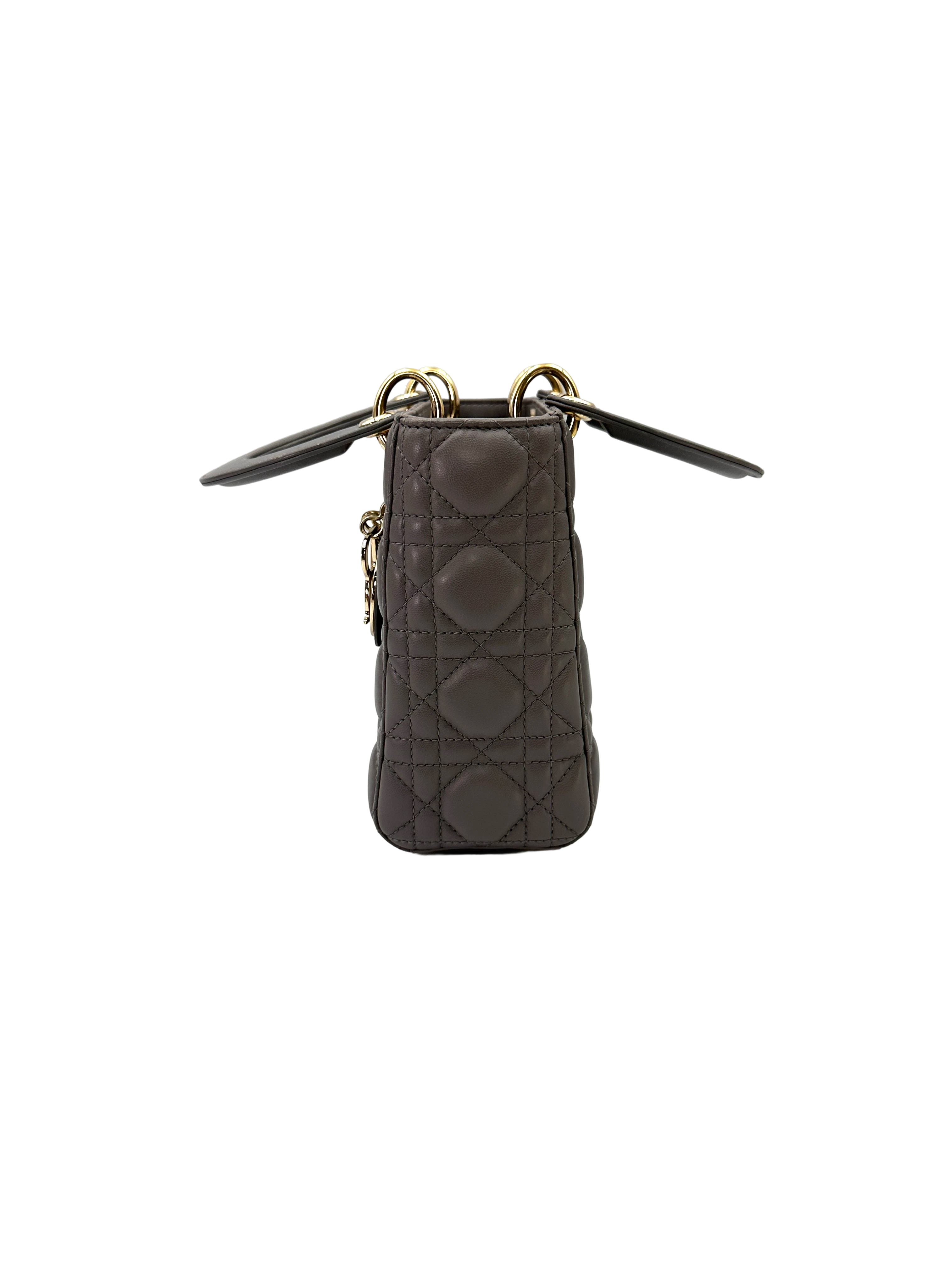 Christian Dior Lady Dior Grey Cannage Leather Handle Bag DR875