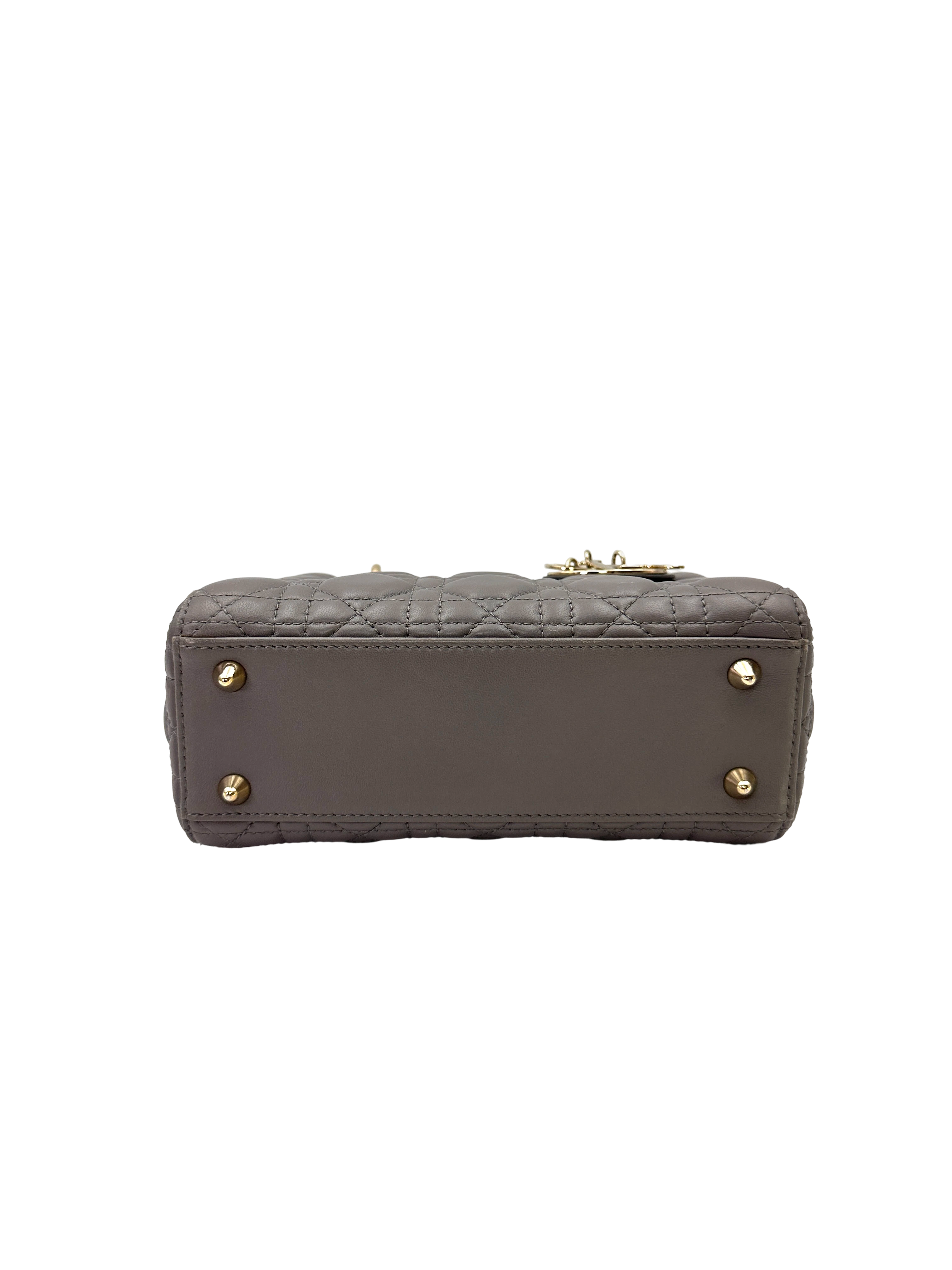 Christian Dior Lady Dior Grey Cannage Leather Handle Bag DR875