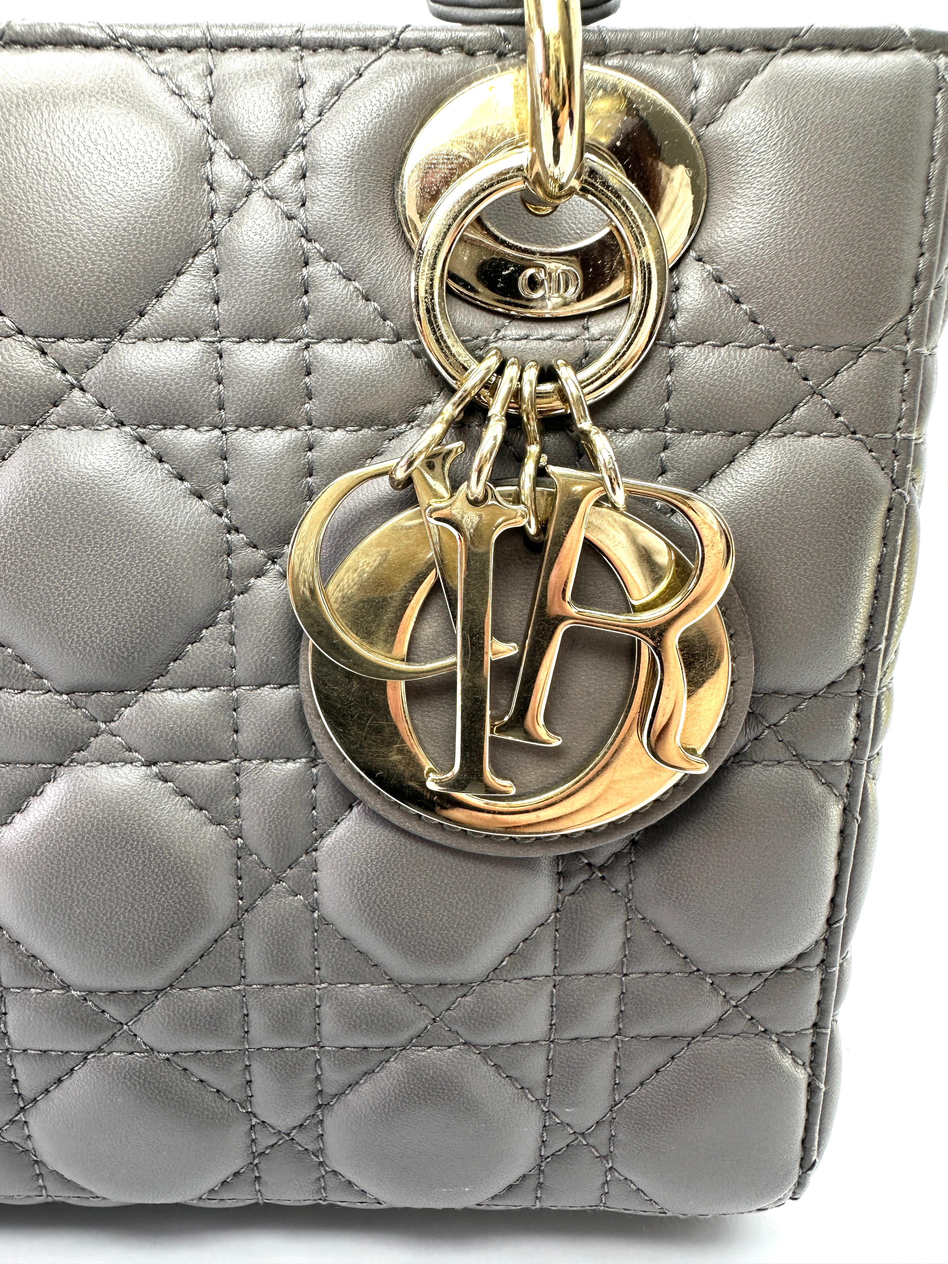 Christian Dior Lady Dior Grey Cannage Leather Handle Bag DR875