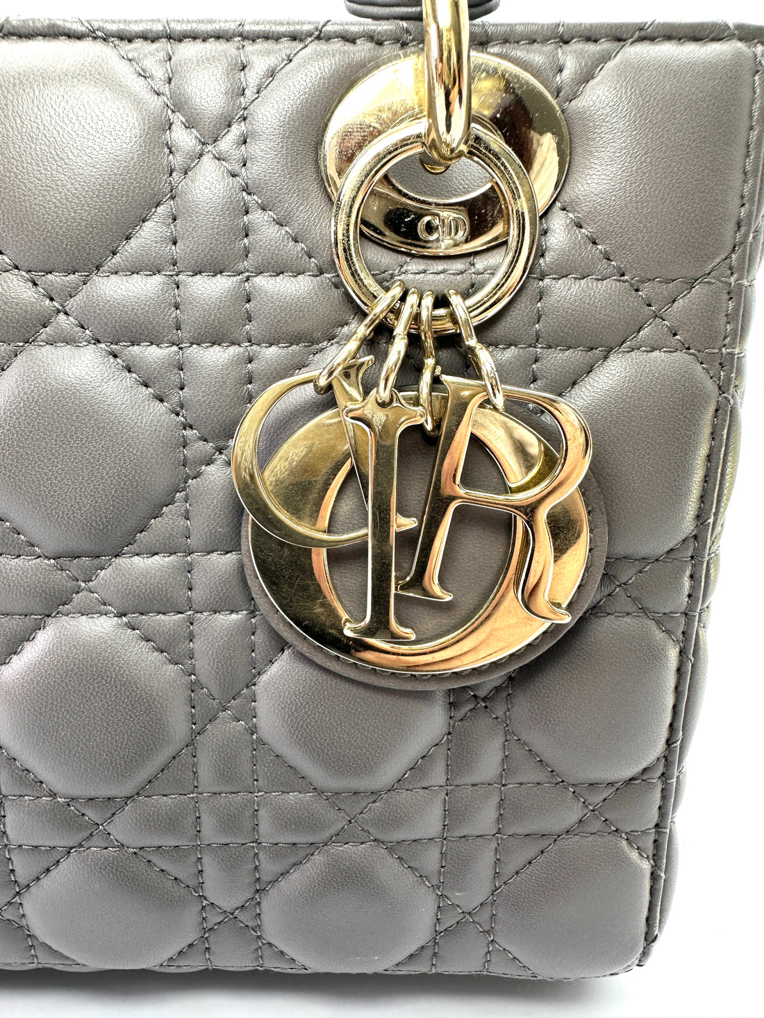 Christian Dior Lady Dior Grey Cannage Leather Handle Bag DR875