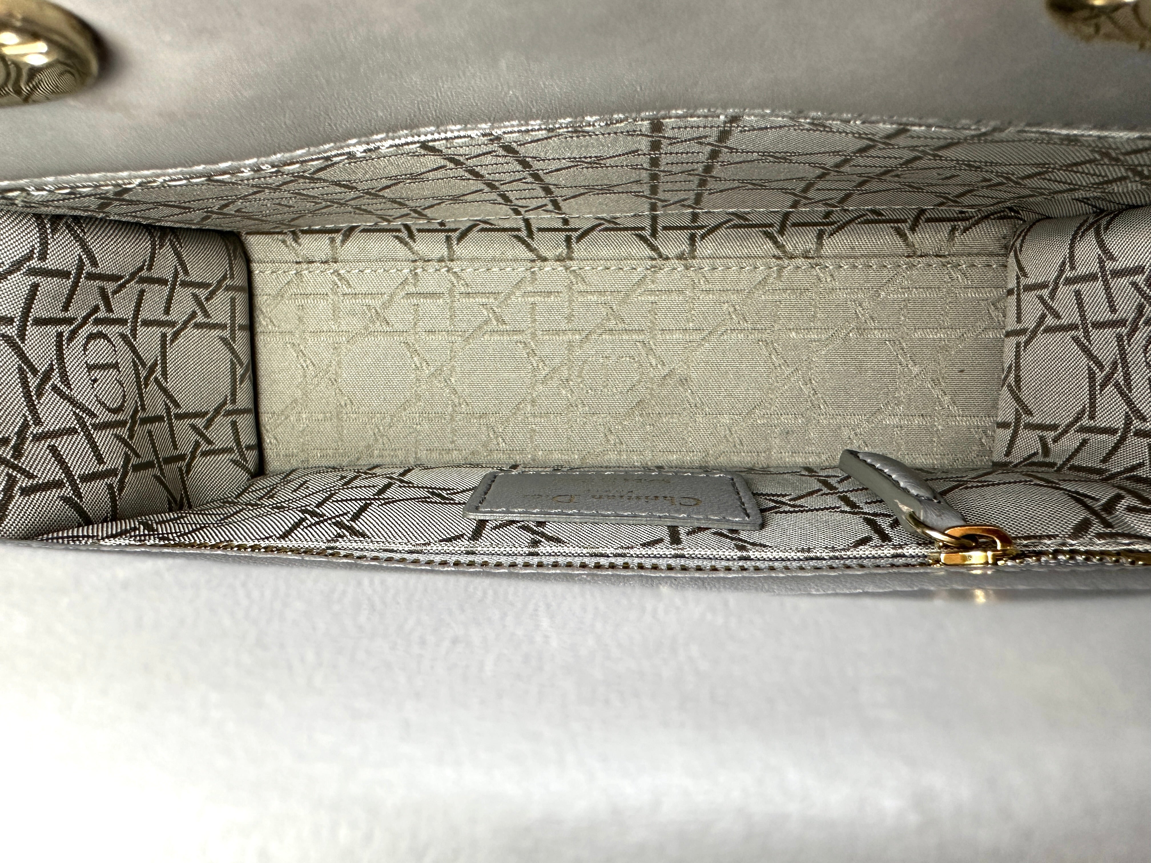 Christian Dior Lady Dior Grey Cannage Leather Handle Bag DR875