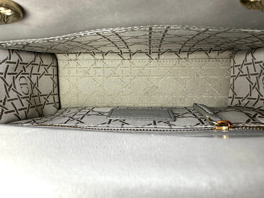 Christian Dior Lady Dior Grey Cannage Leather Handle Bag DR875