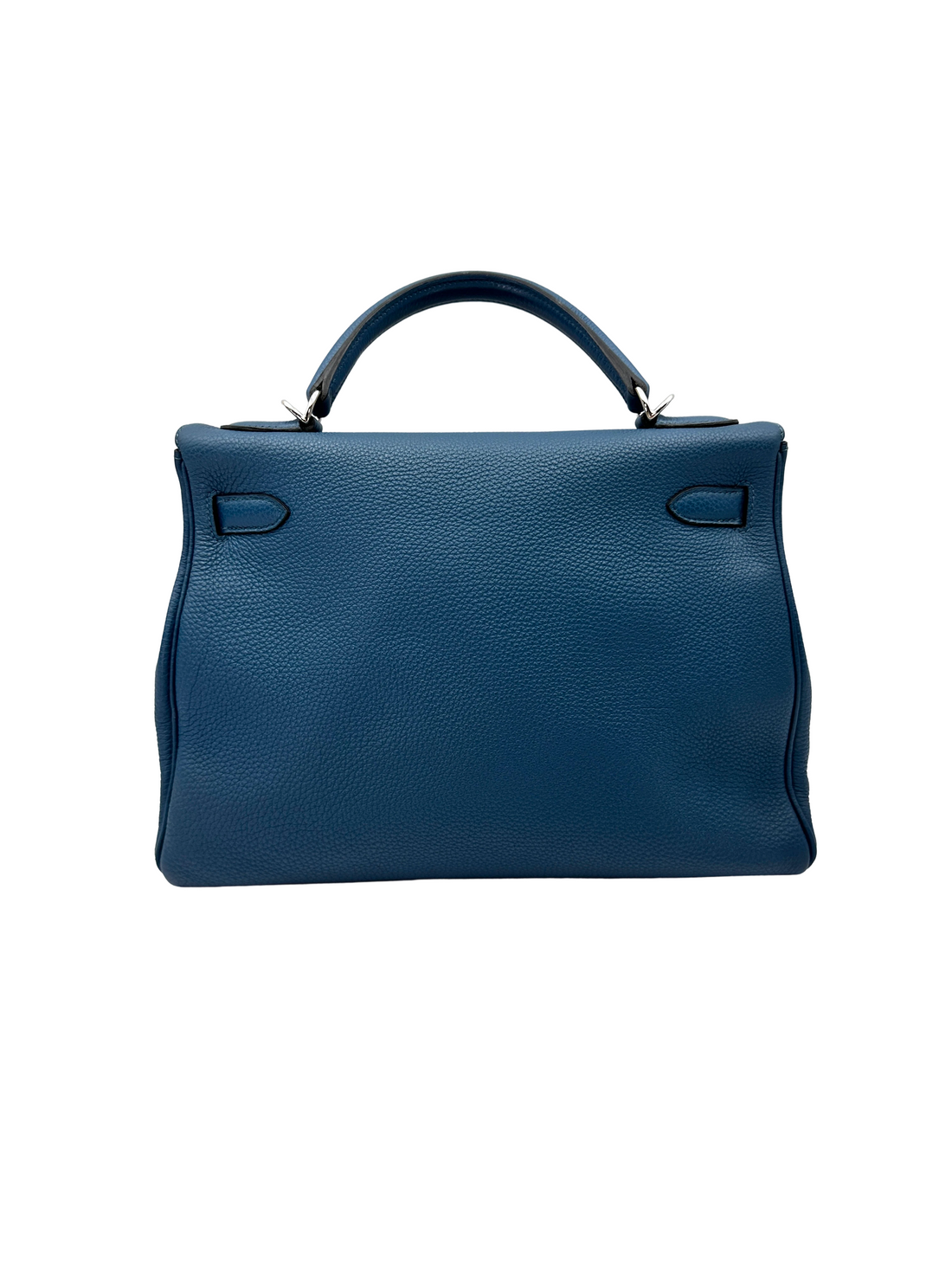 Hermes Kelly32 Blue Leather Top Handle Bag With Silver Hardware HR143