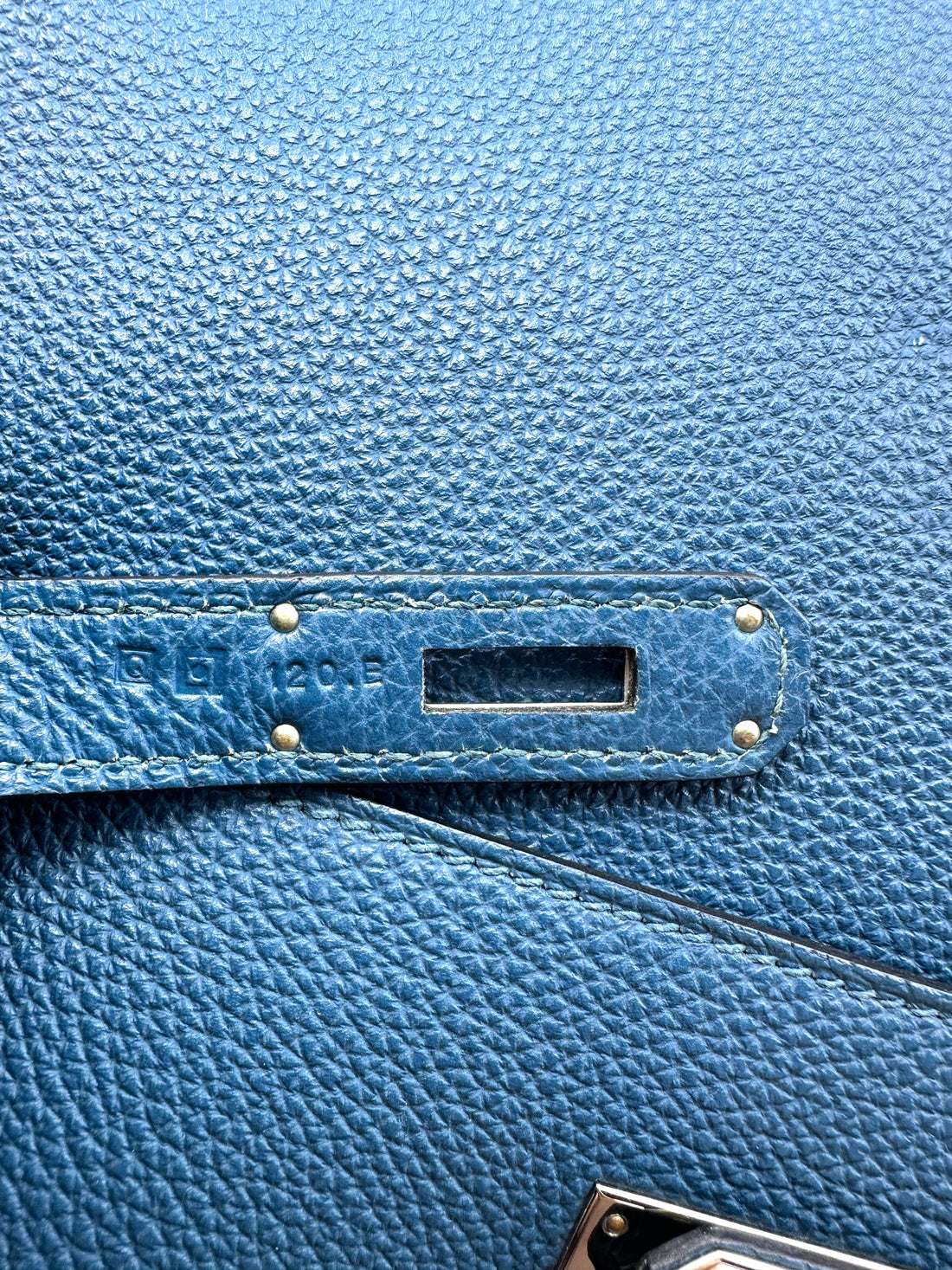 Hermes Kelly32 Blue Leather Top Handle Bag With Silver Hardware HR143