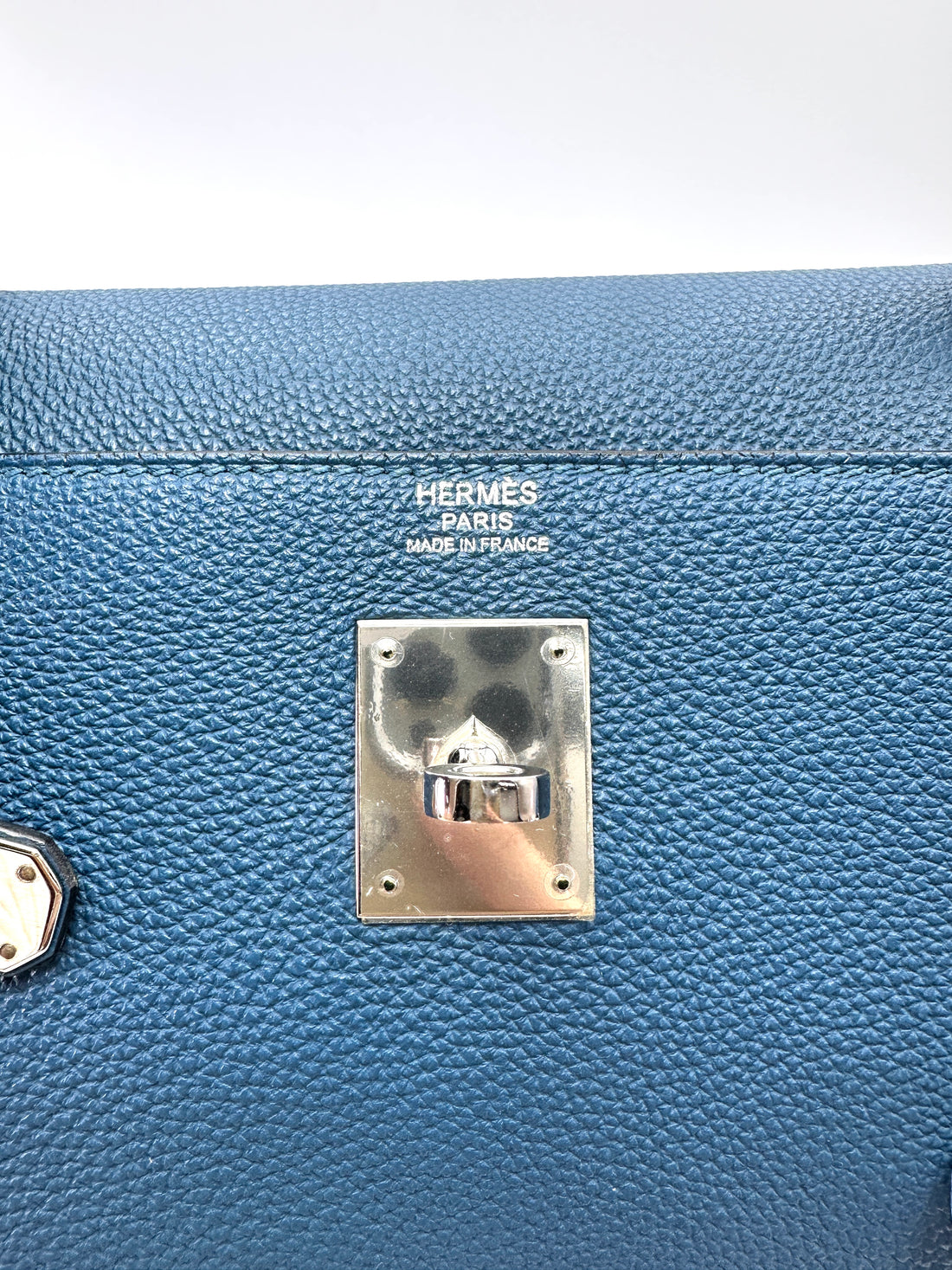 Hermes Kelly32 Blue Leather Top Handle Bag With Silver Hardware HR143