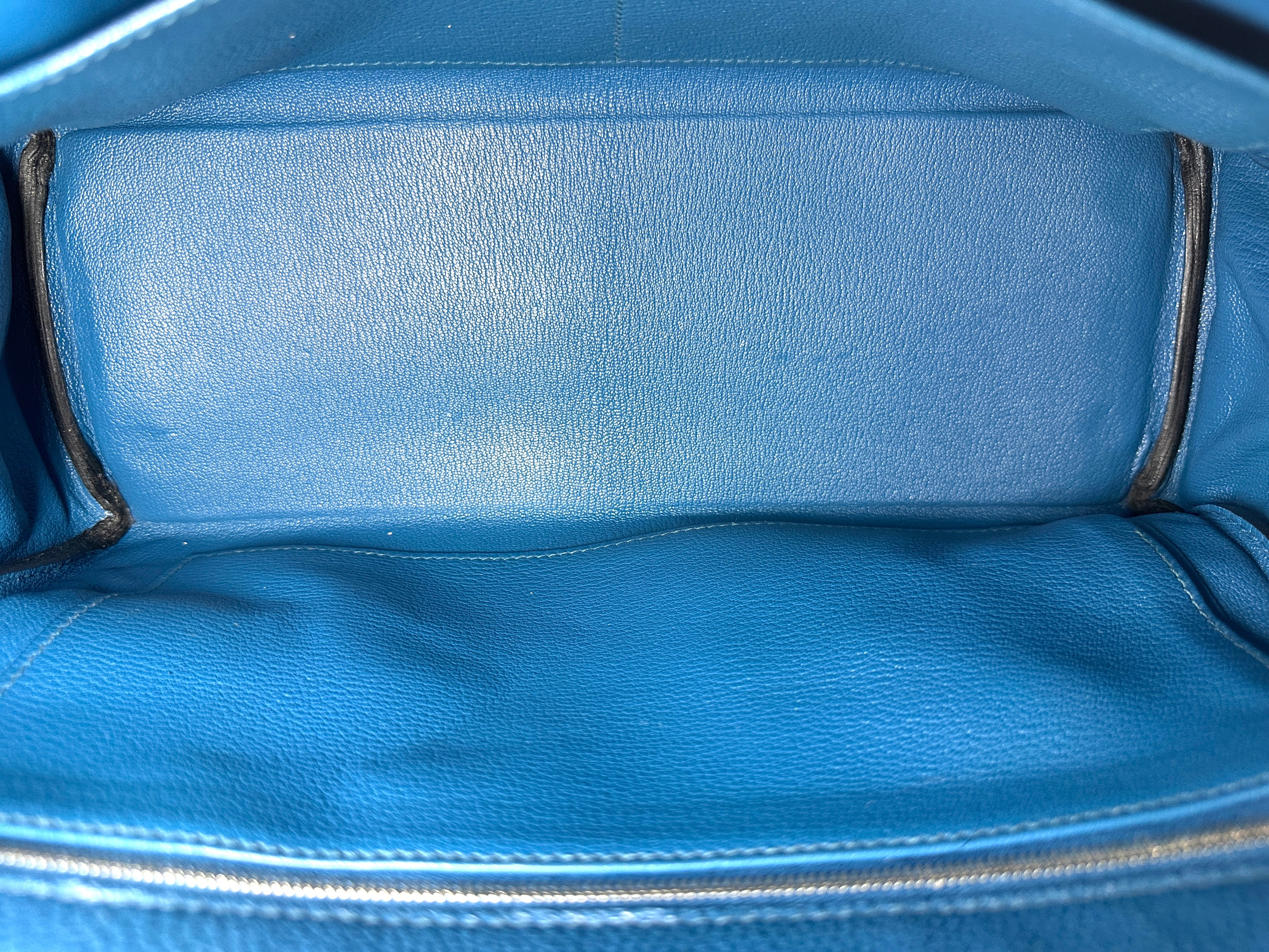 Hermes Kelly32 Blue Leather Top Handle Bag With Silver Hardware HR143