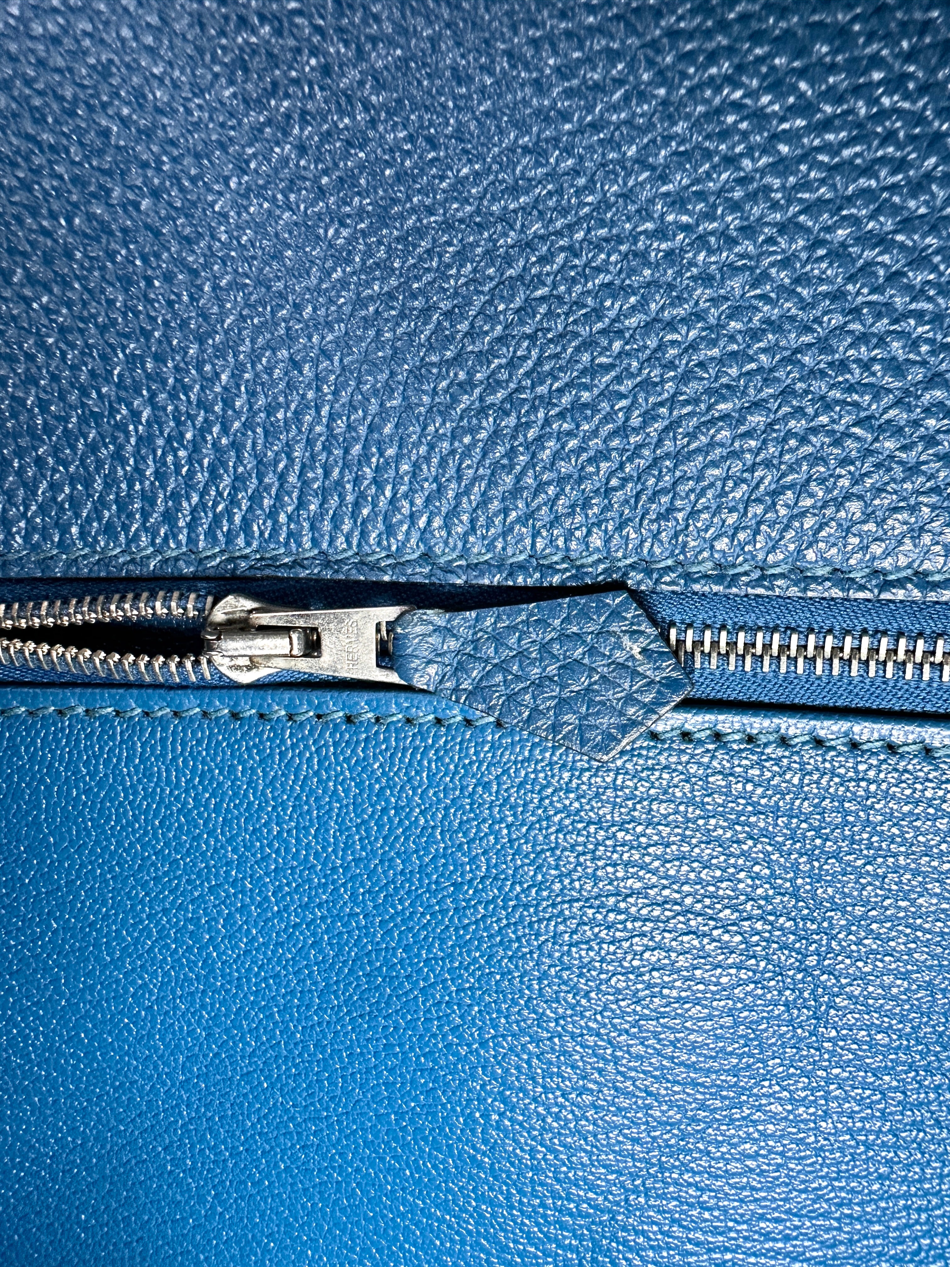 Hermes Kelly32 Blue Leather Top Handle Bag With Silver Hardware HR143