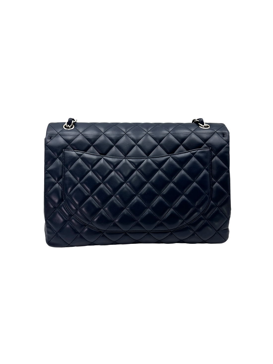 Chanel Classic Flap Navy Quilted Lambskin Maxi Shoulder Bag With Silver Hardware(13***89) CC2449