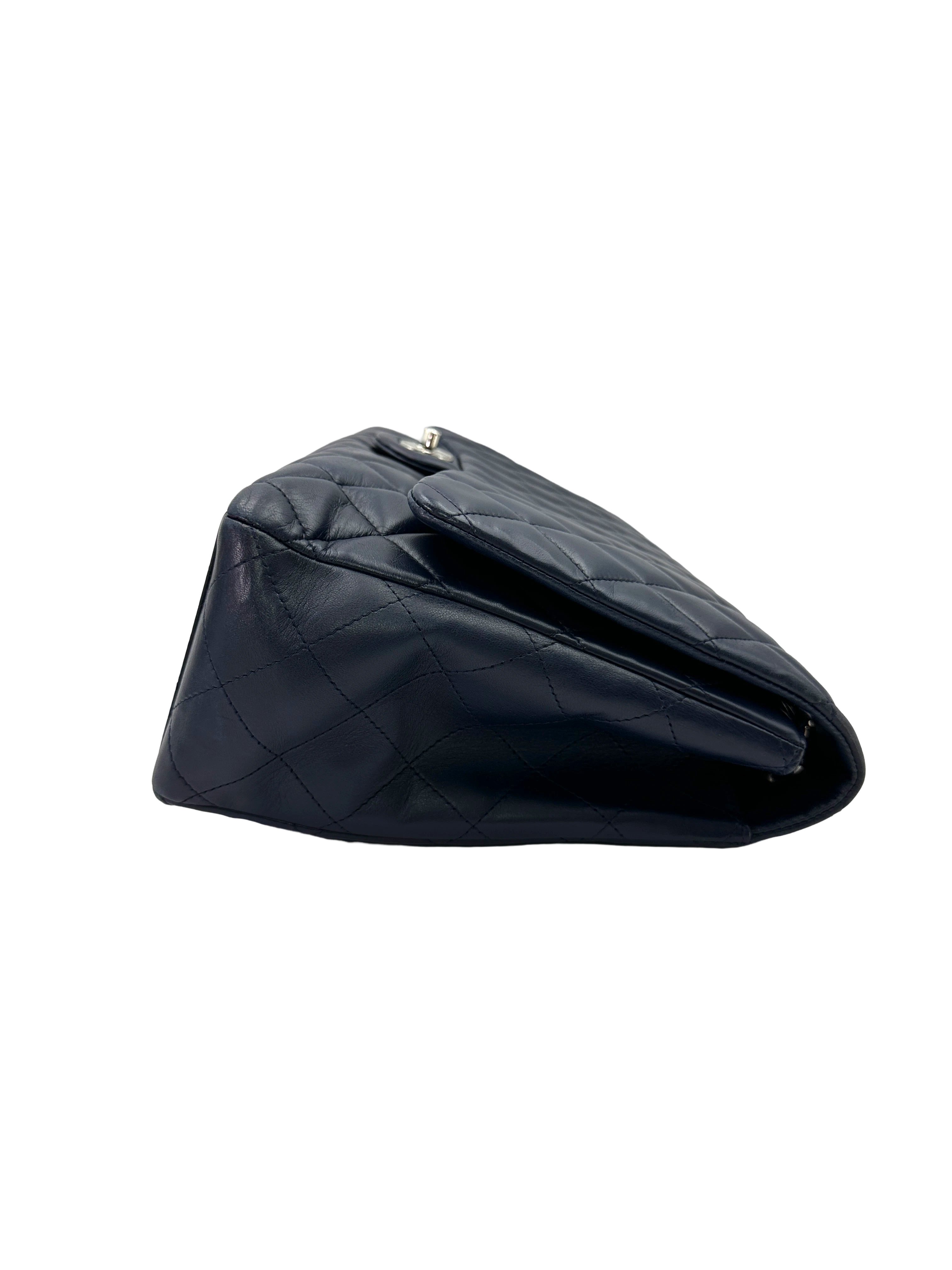 Chanel Classic Flap Navy Quilted Lambskin Maxi Shoulder Bag With Silver Hardware(13***89) CC2449
