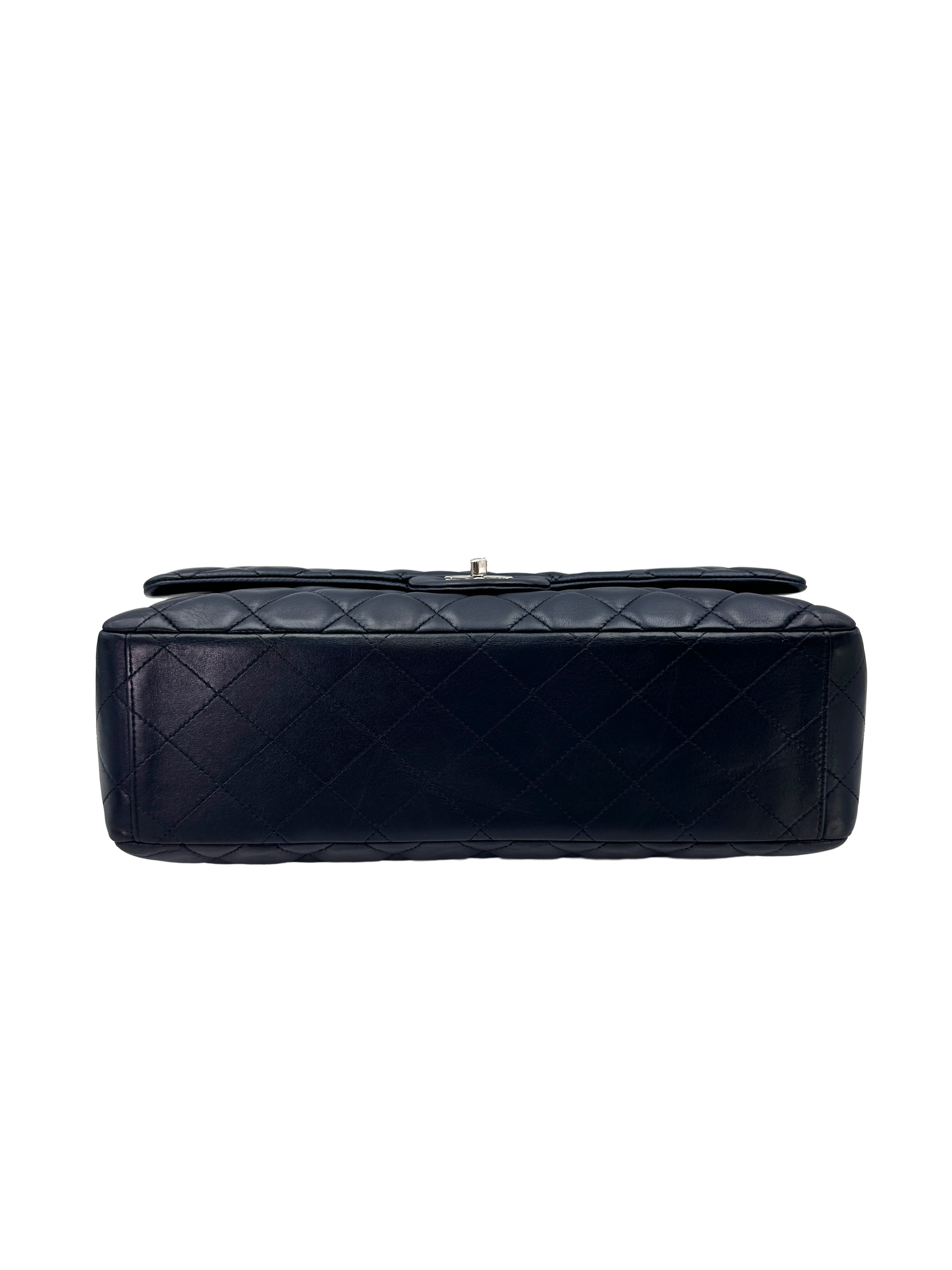 Chanel Classic Flap Navy Quilted Lambskin Maxi Shoulder Bag With Silver Hardware(13***89) CC2449