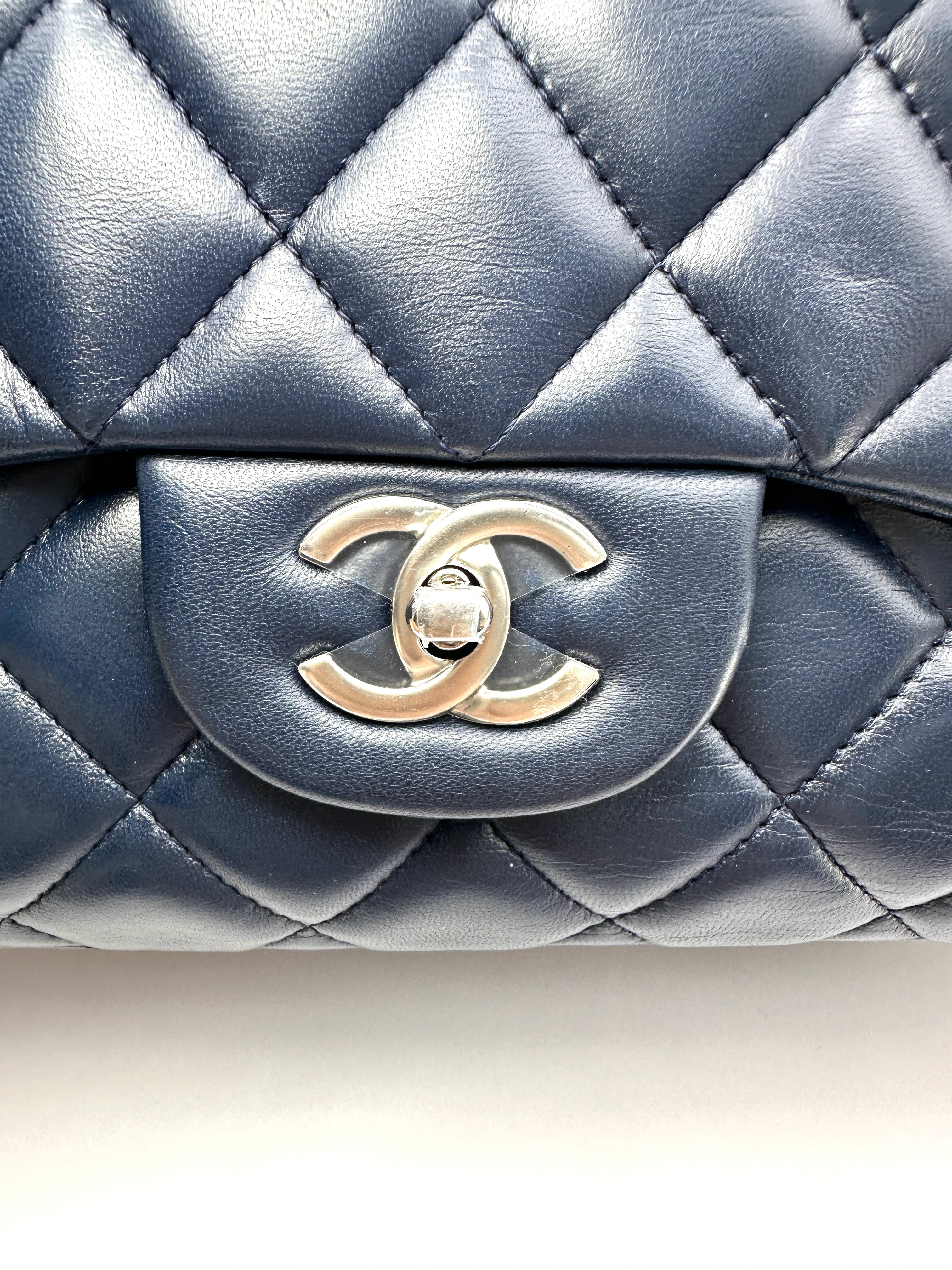 Chanel Classic Flap Navy Quilted Lambskin Maxi Shoulder Bag With Silver Hardware(13***89) CC2449
