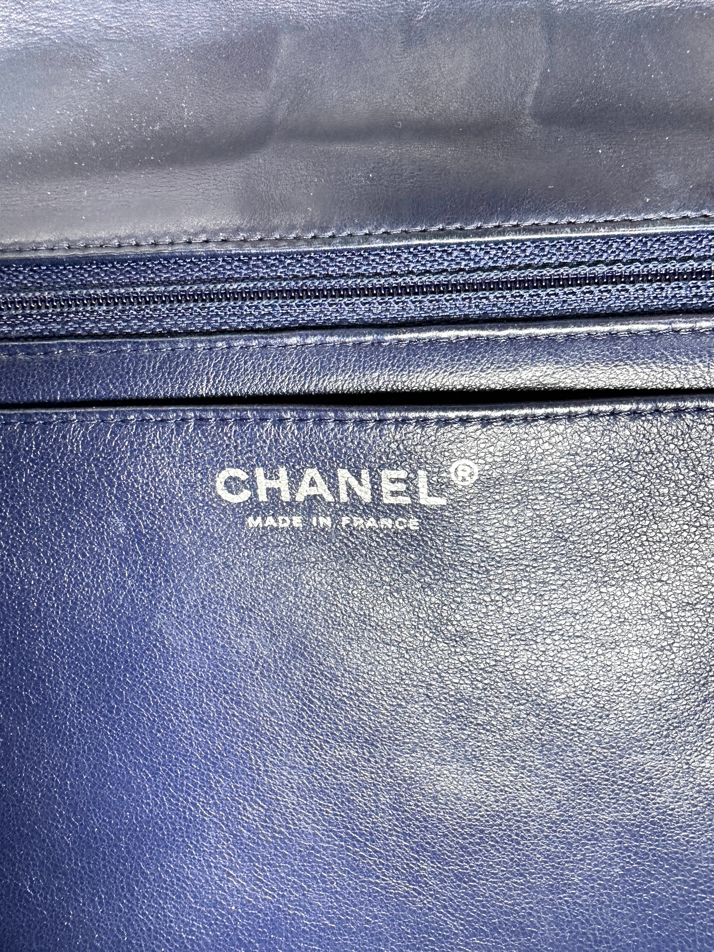 Chanel Classic Flap Navy Quilted Lambskin Maxi Shoulder Bag With Silver Hardware(13***89) CC2449