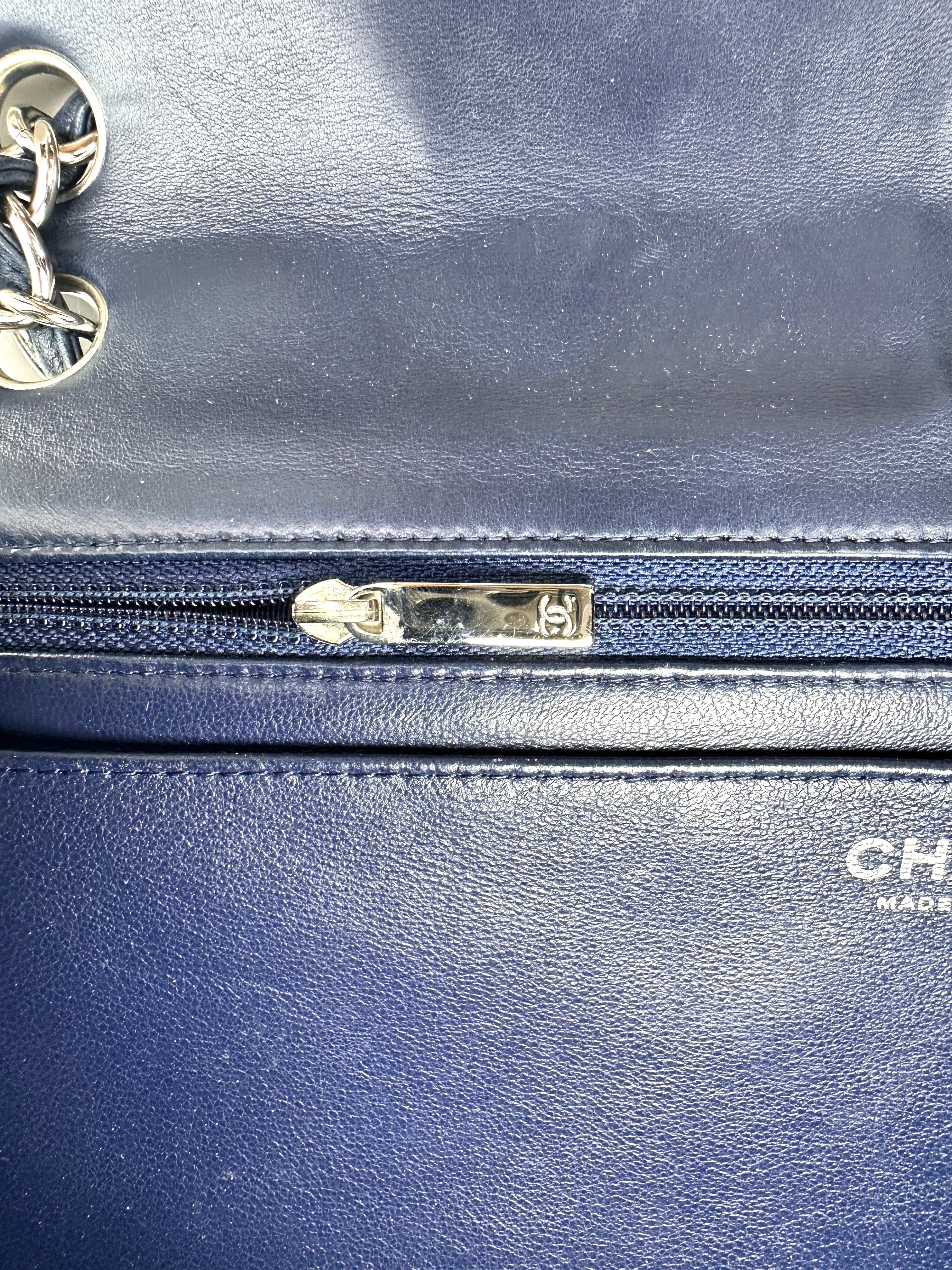 Chanel Classic Flap Navy Quilted Lambskin Maxi Shoulder Bag With Silver Hardware(13***89) CC2449