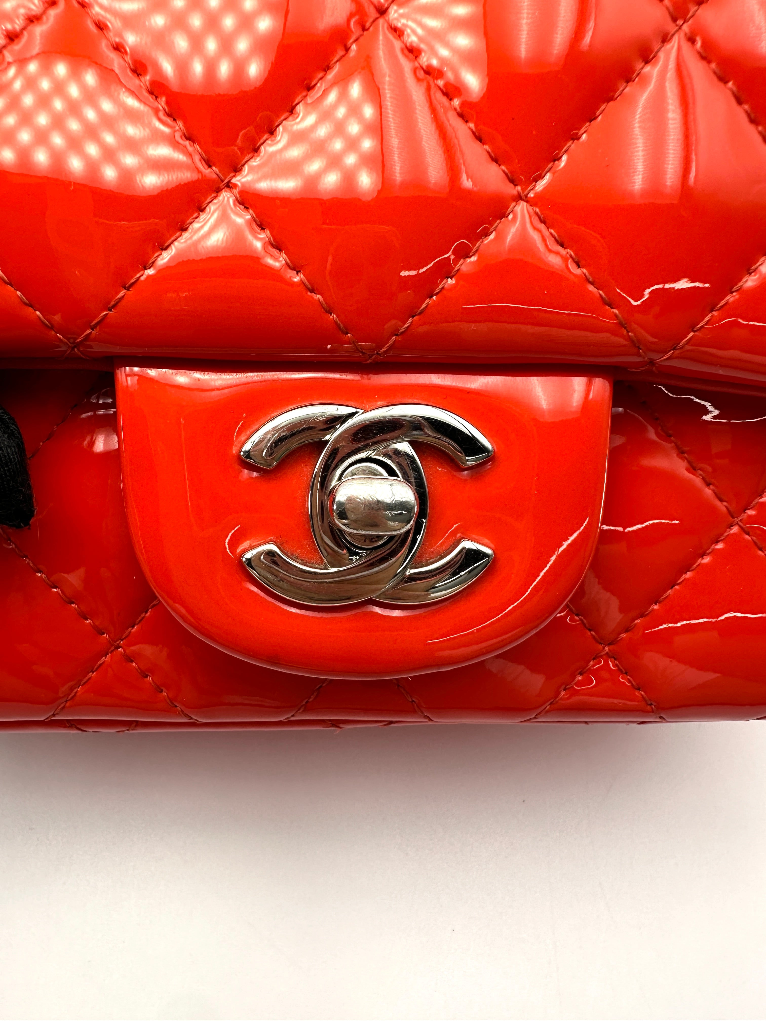 Chanel Classic Flap Red Quilted Patent Leather Mini Shoulder Bag(23***57) CC2458