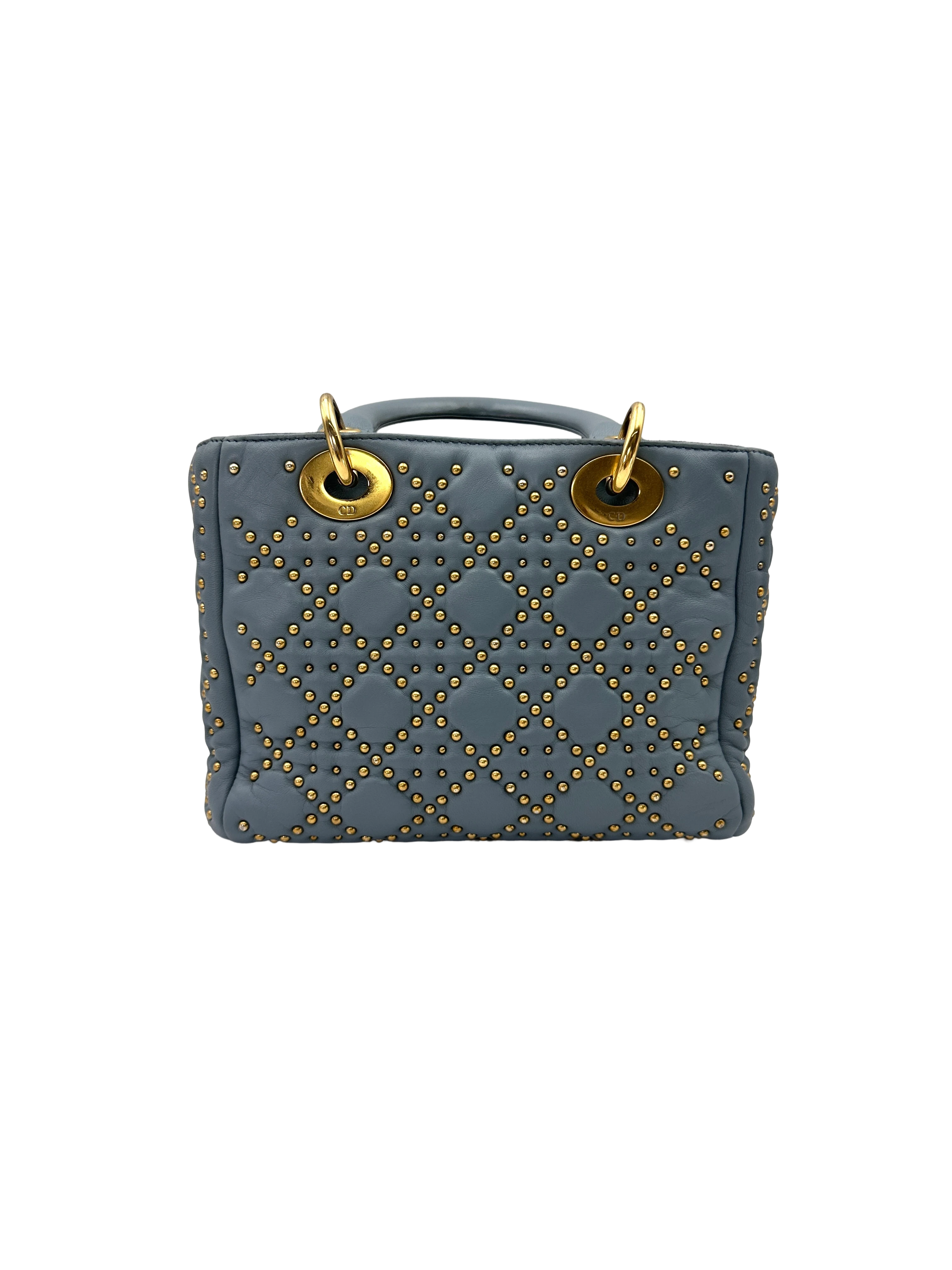 Christian Dior Lady Dior Blue Cannage Studs Leather Handle Bag DR876