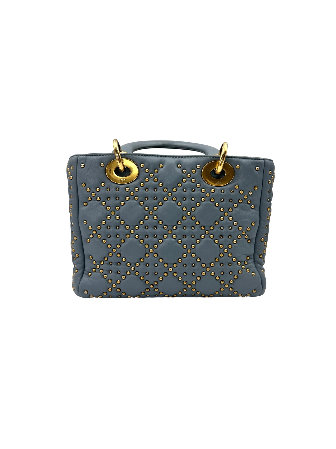 Christian Dior Lady Dior Blue Cannage Studs Leather Handle Bag DR876