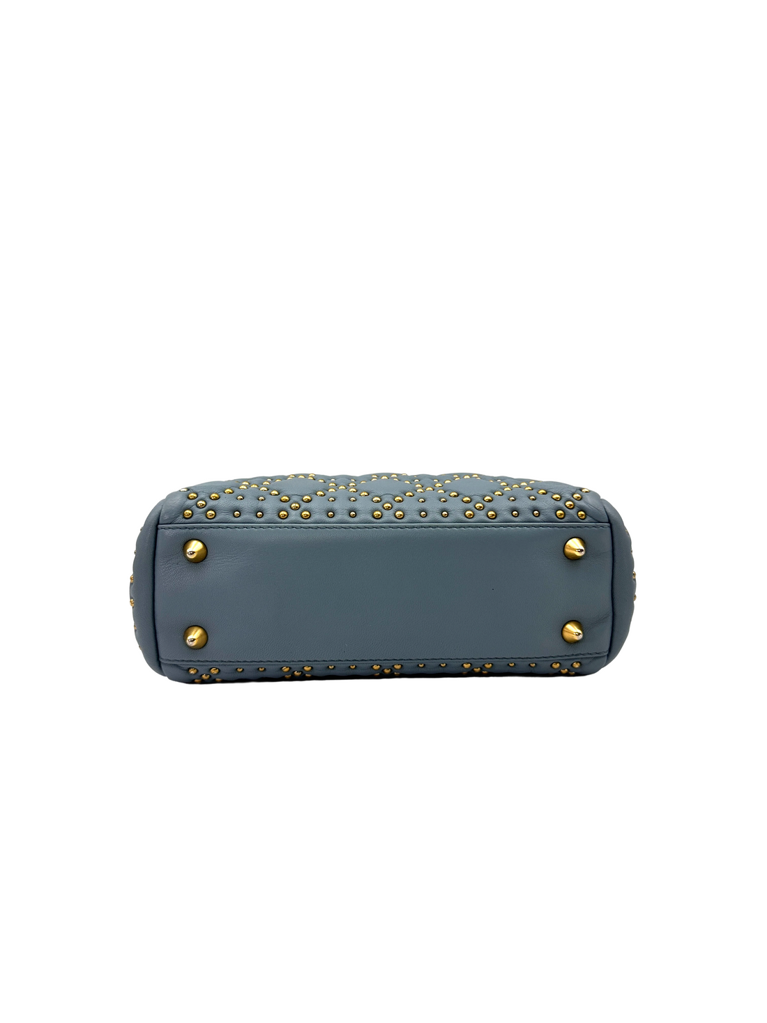 Christian Dior Lady Dior Blue Cannage Studs Leather Handle Bag DR876