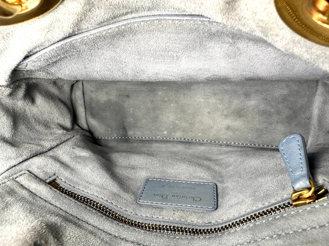Christian Dior Lady Dior Blue Cannage Studs Leather Handle Bag DR876