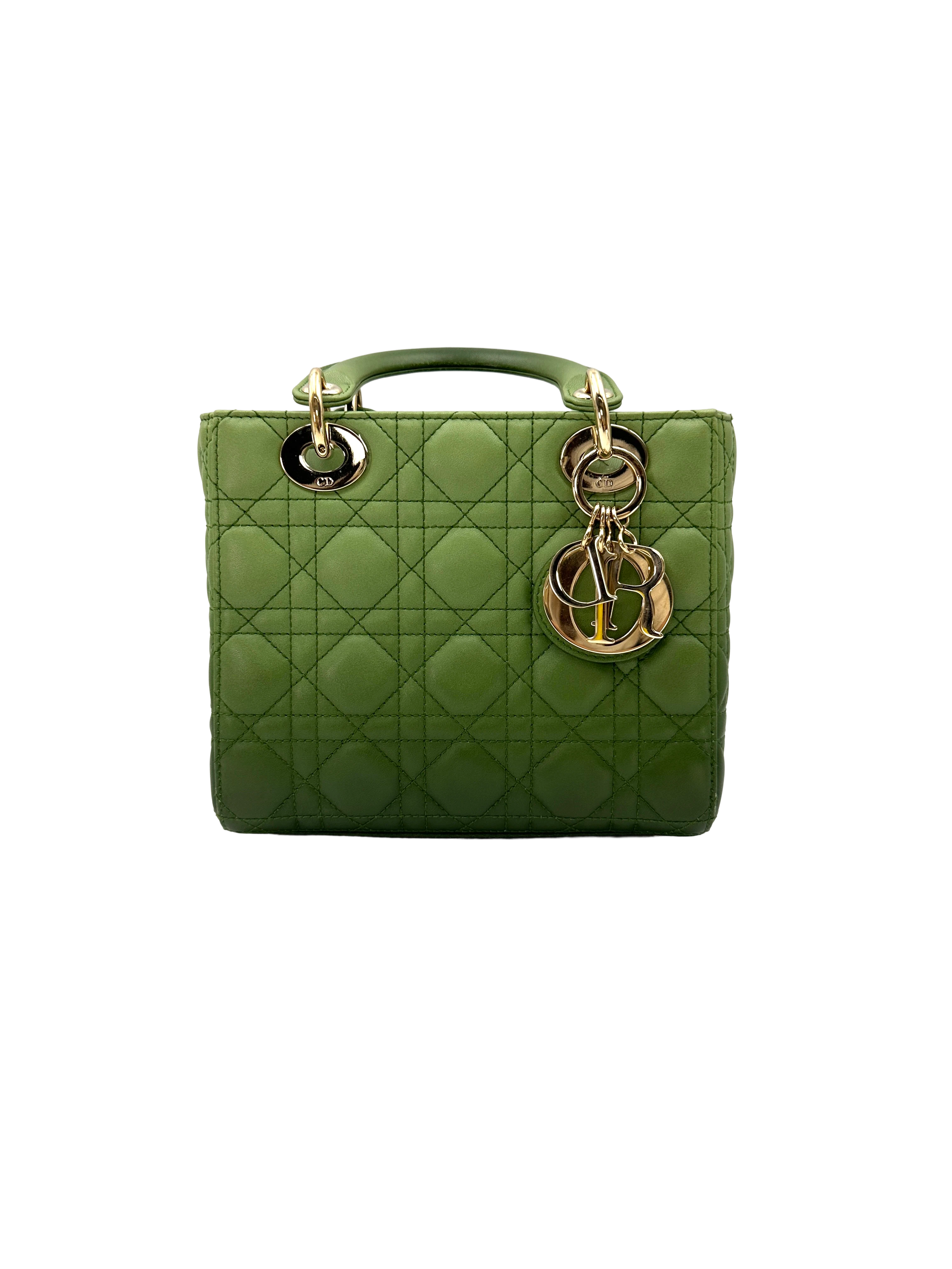 Christian Dior Lady Dior Ombre Green Cannage Leather Handle Bag DR877