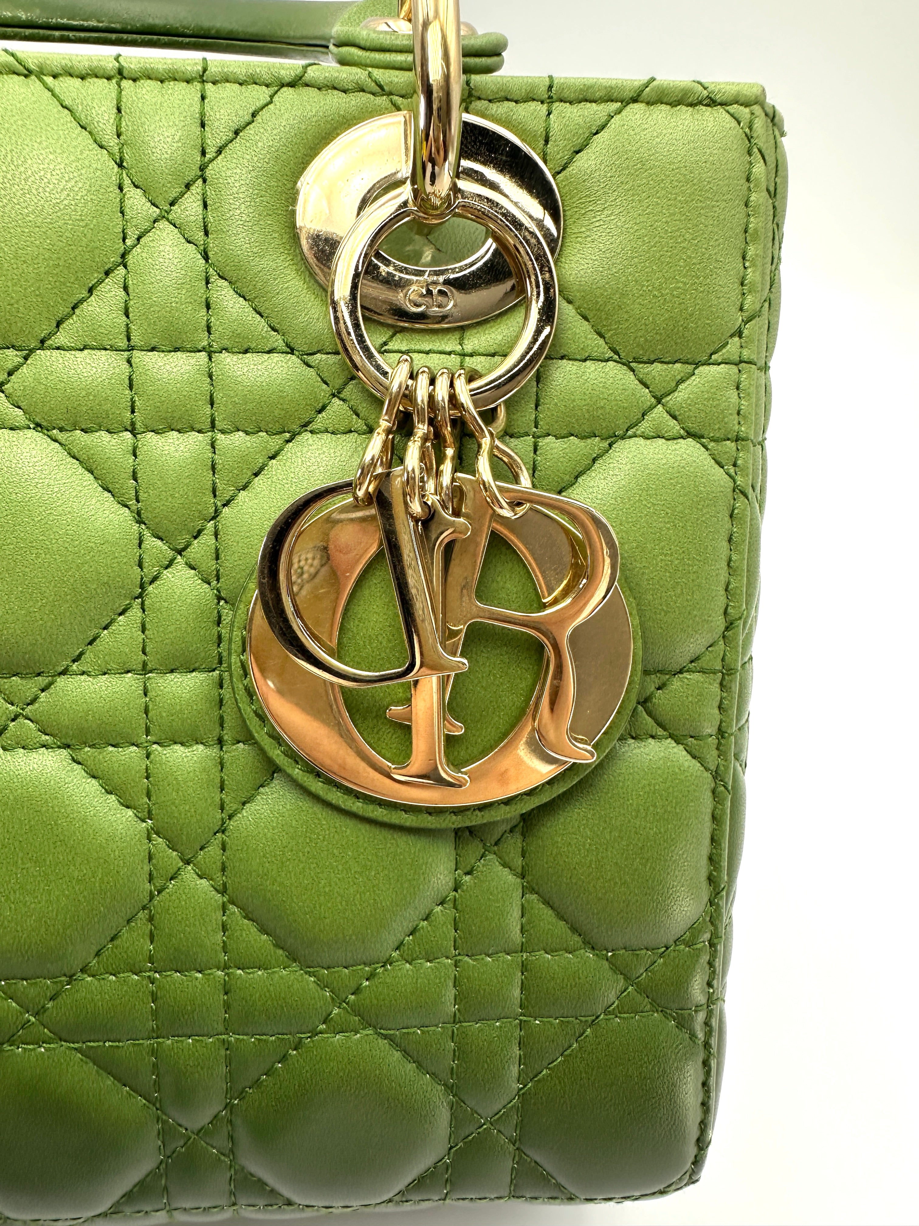 Christian Dior Lady Dior Ombre Green Cannage Leather Handle Bag DR877