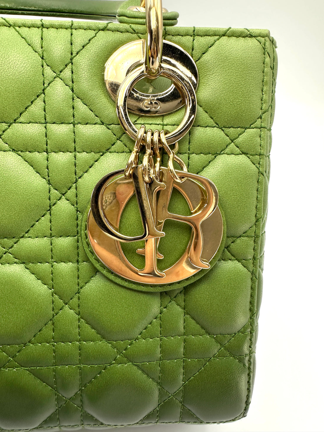Christian Dior Lady Dior Ombre Green Cannage Leather Handle Bag DR877