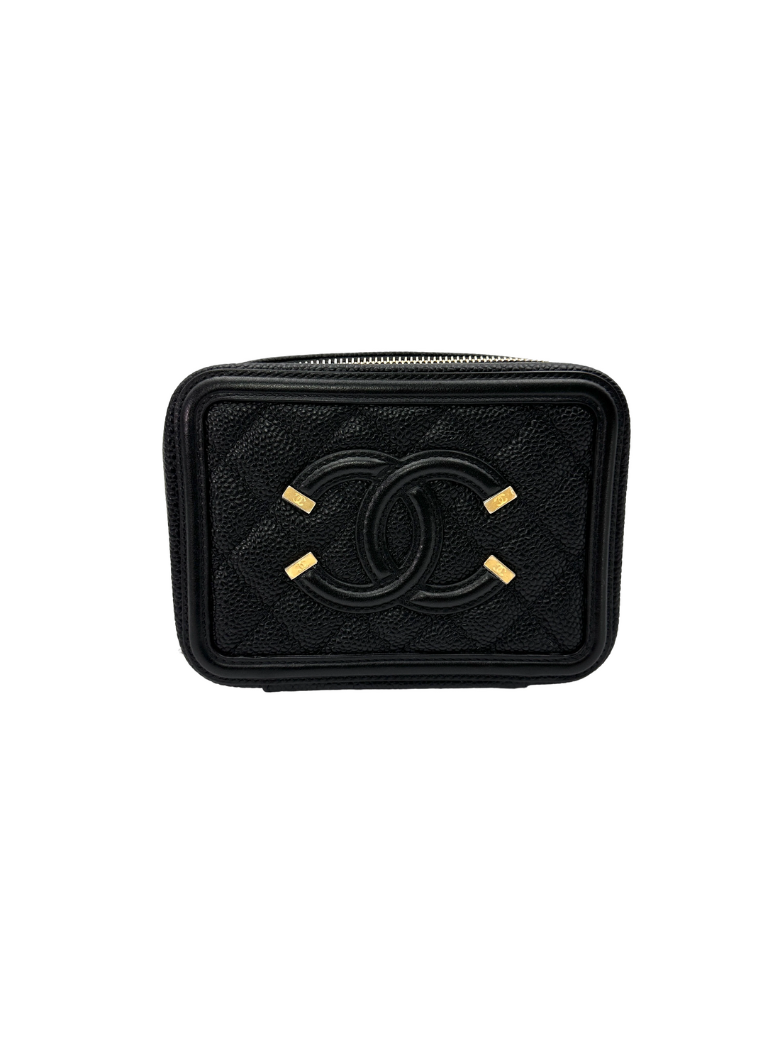 Chanel CC Filigree Black Quilted Leather Vanity Clutch(26***82) CC2452