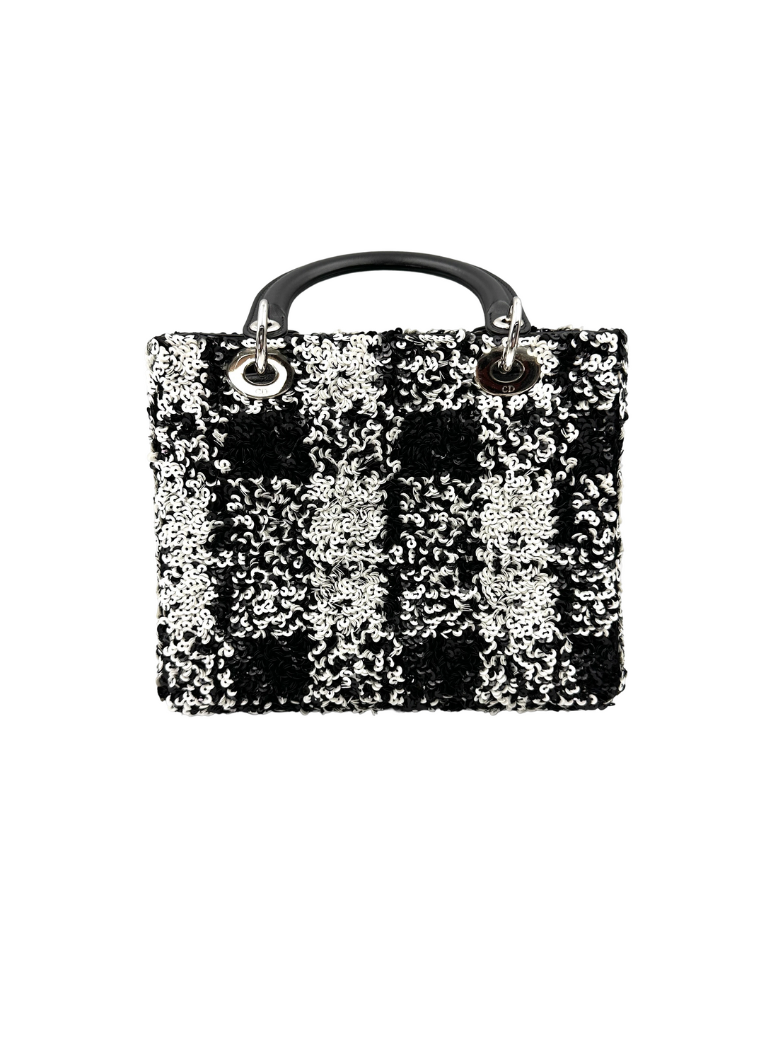 Christian Dior Lady Dior Black/White Sequin Embroidered Handle Bag DR878