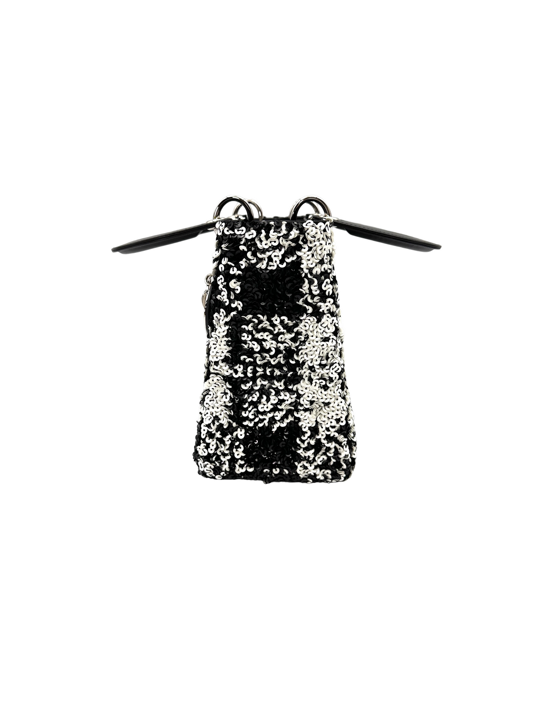 Christian Dior Lady Dior Black/White Sequin Embroidered Handle Bag DR878