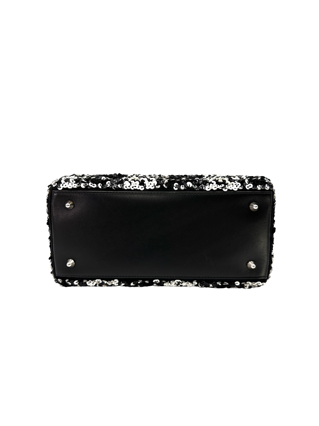 Christian Dior Lady Dior Black/White Sequin Embroidered Handle Bag DR878