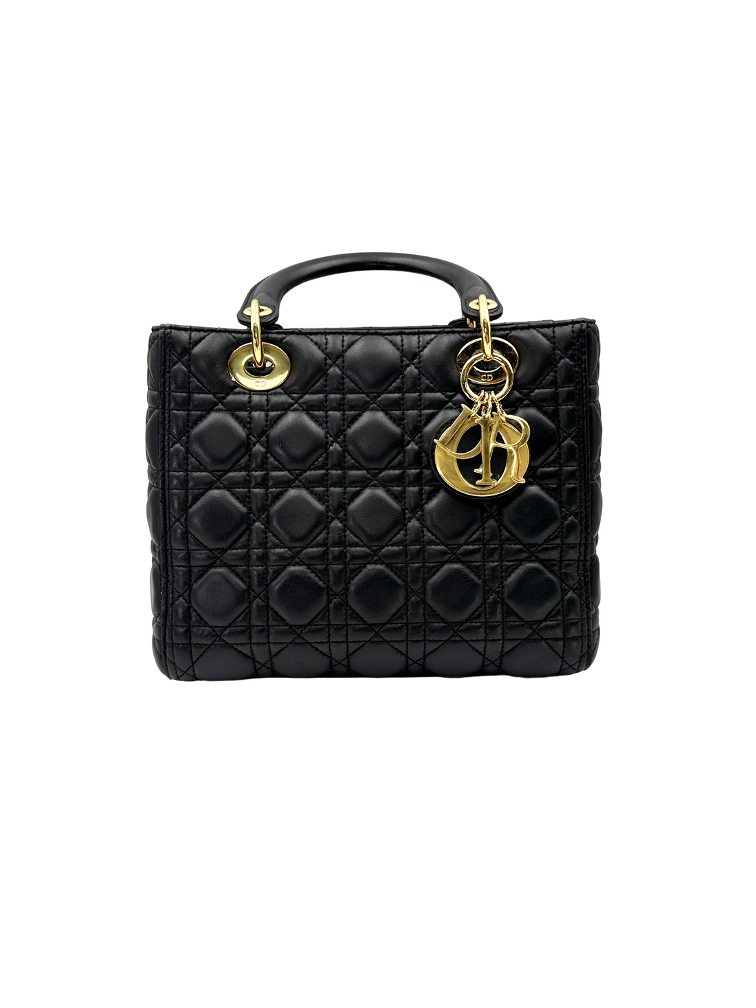 Christian Dior Lady Dior Black Cannage Leather Handle Bag DR879