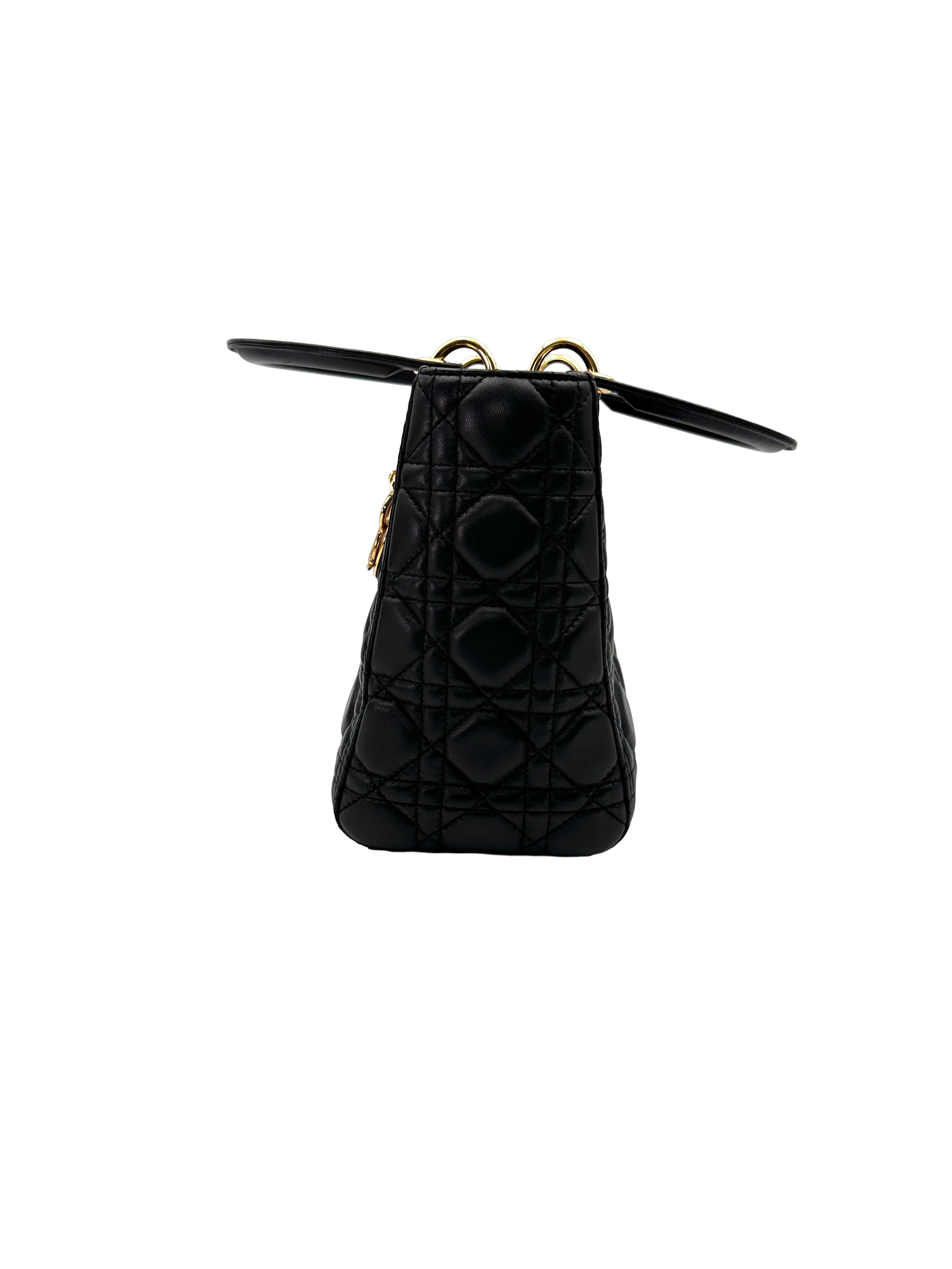 Christian Dior Lady Dior Black Cannage Leather Handle Bag DR879