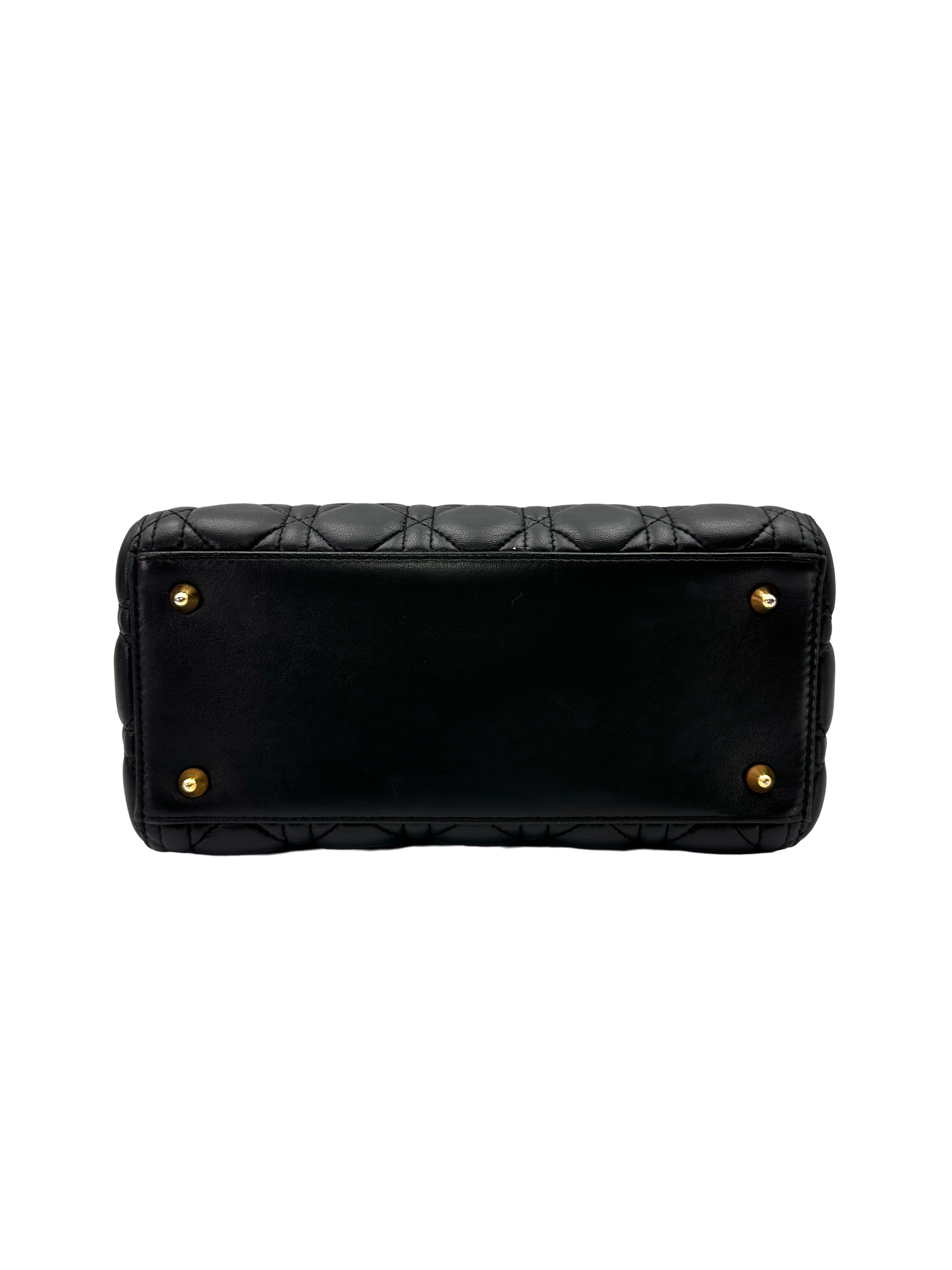 Christian Dior Lady Dior Black Cannage Leather Handle Bag DR879