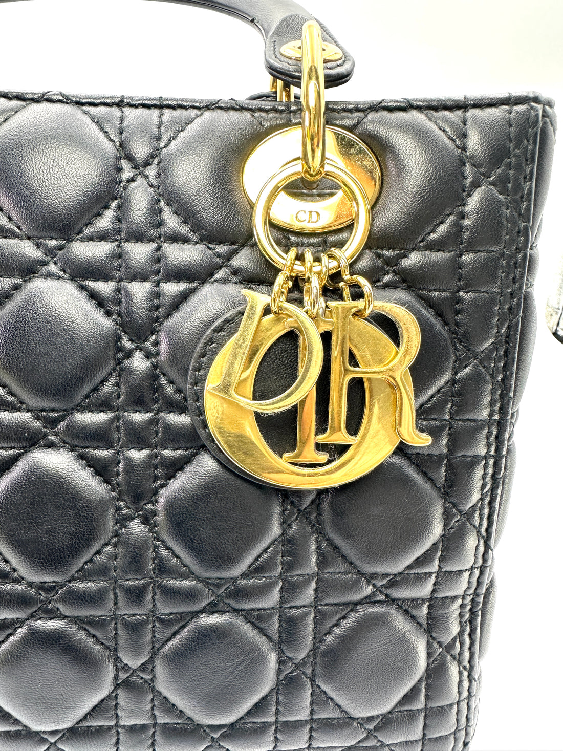 Christian Dior Lady Dior Black Cannage Leather Handle Bag DR879