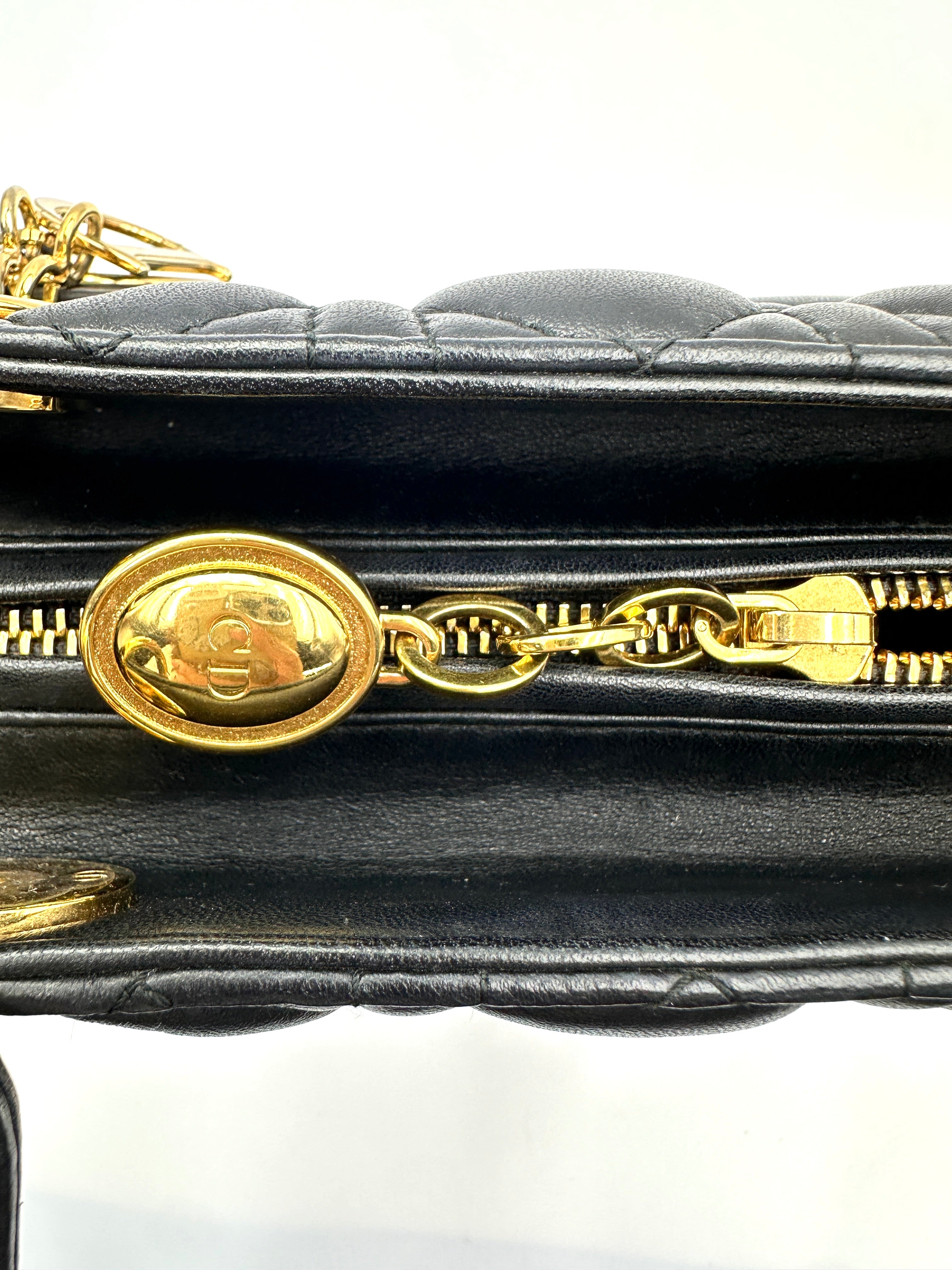 Christian Dior Lady Dior Black Cannage Leather Handle Bag DR879