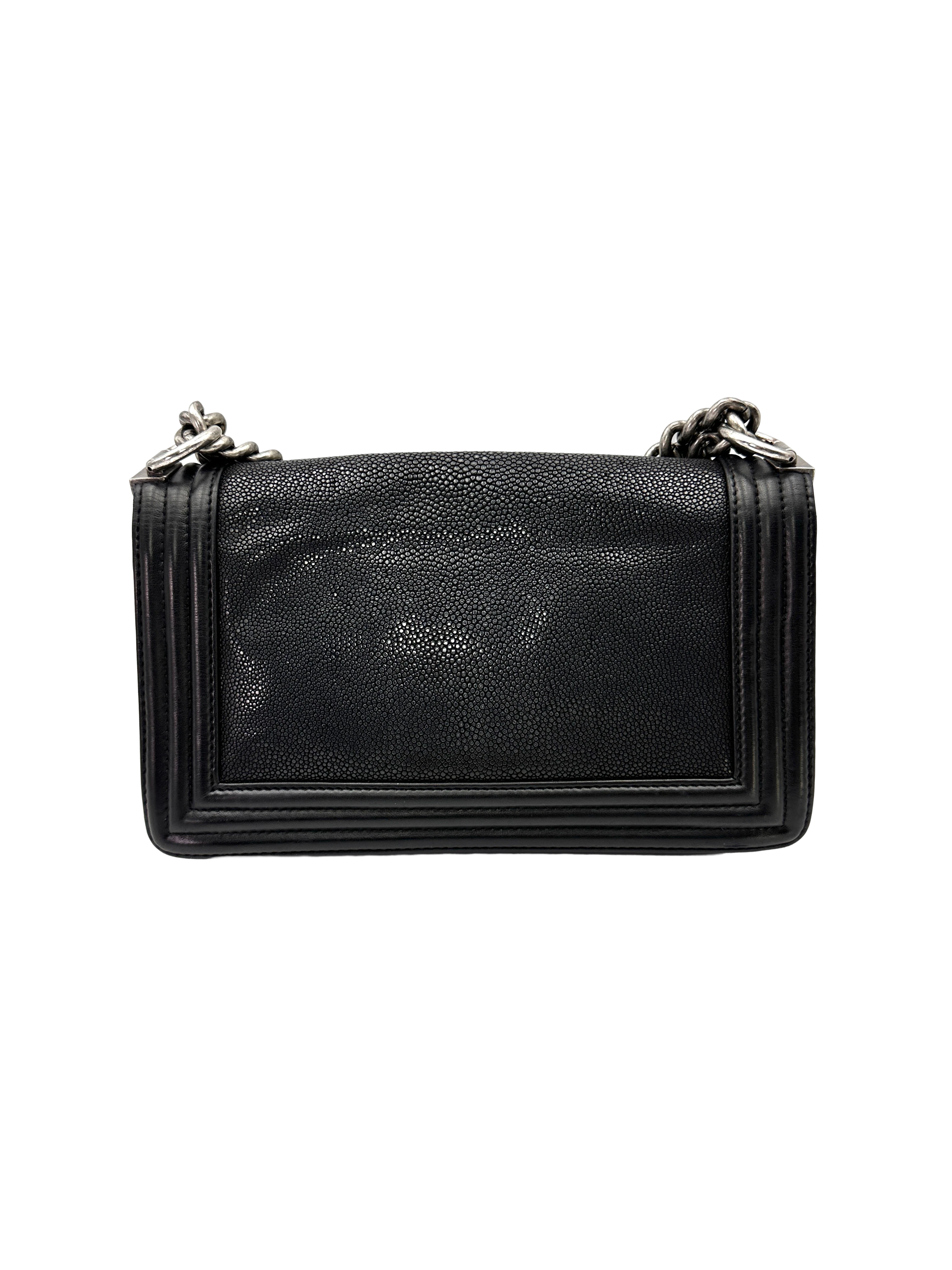 Chanel LeBoy Black Stingray Leather Flap Bag With Silver Buckle(16***44) CC2453