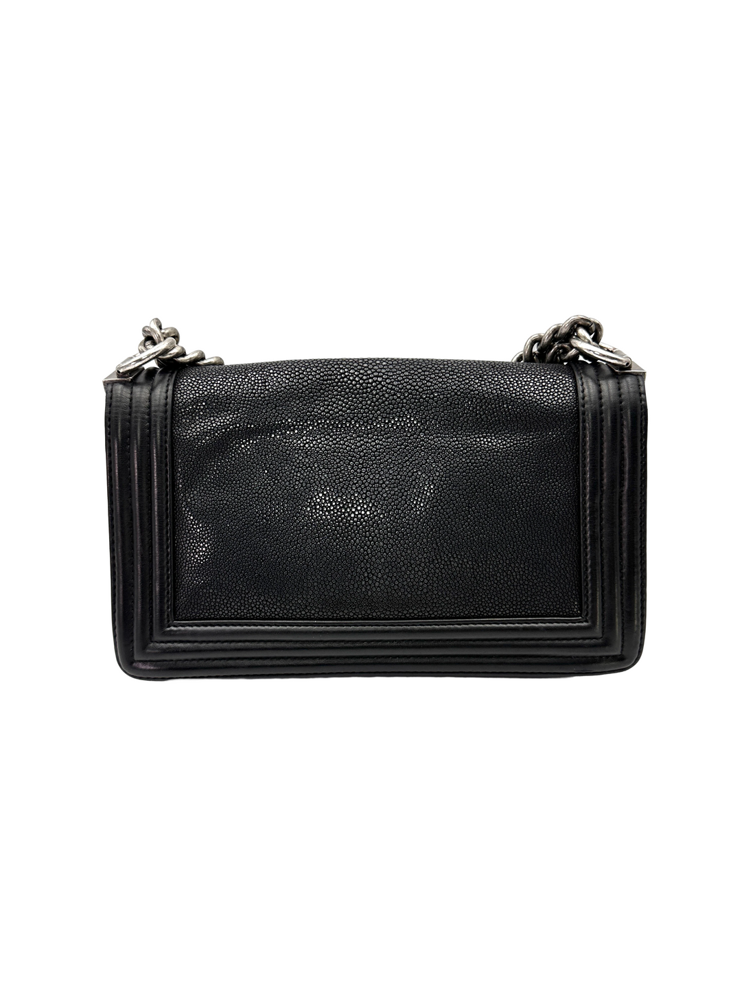 Chanel LeBoy Black Stingray Leather Flap Bag With Silver Buckle(16***44) CC2453