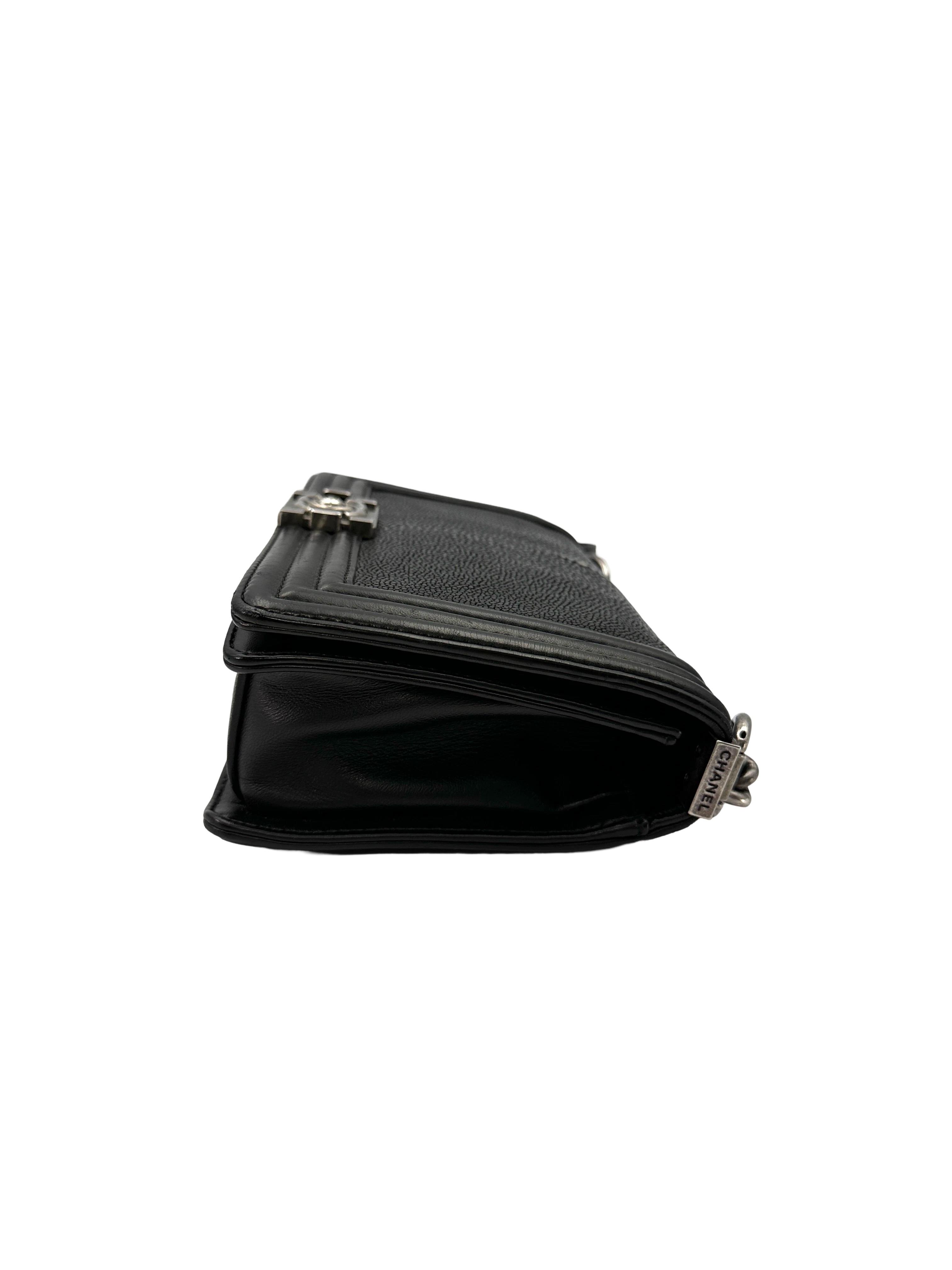 Chanel LeBoy Black Stingray Leather Flap Bag With Silver Buckle(16***44) CC2453