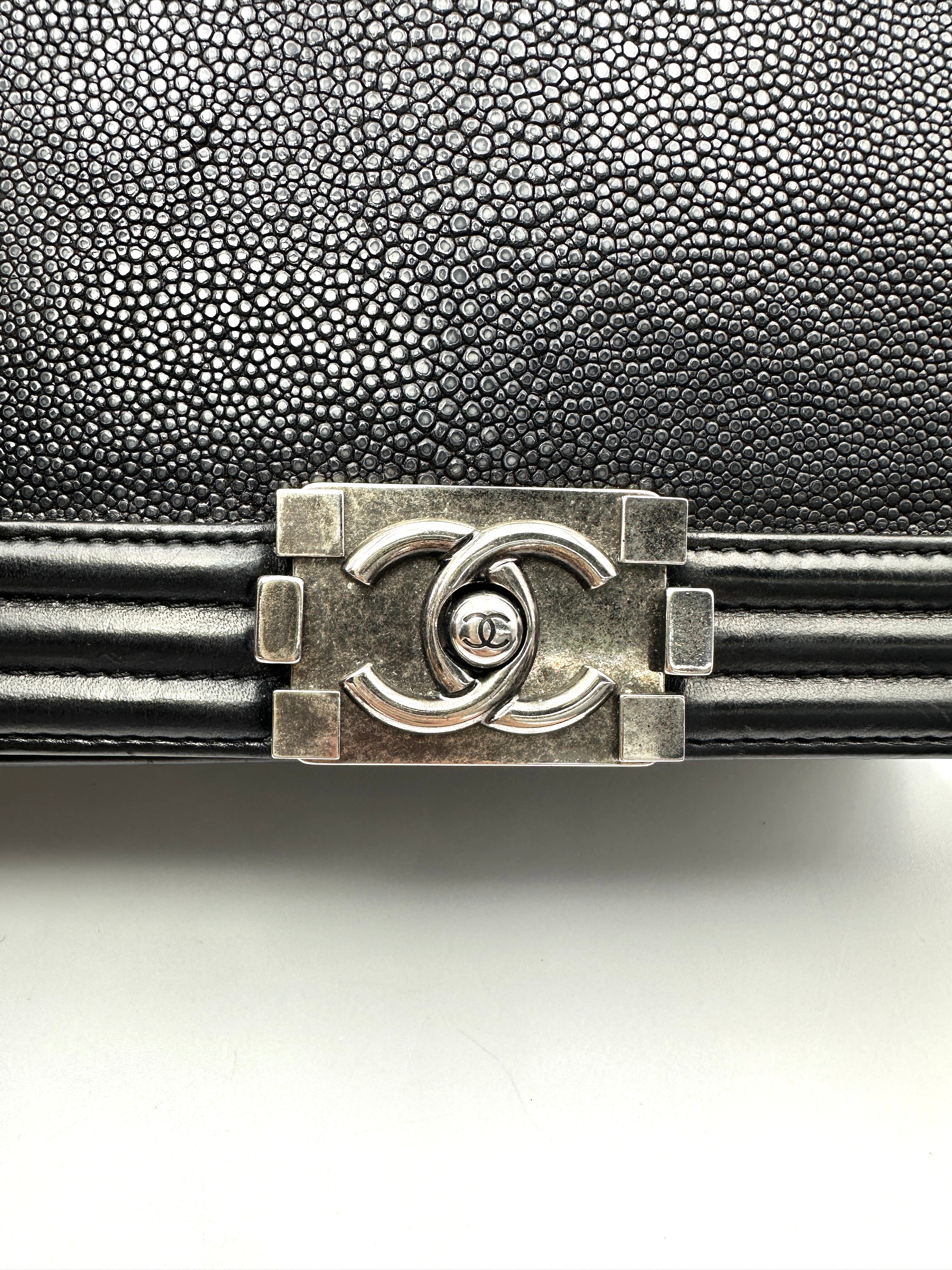 Chanel LeBoy Black Stingray Leather Flap Bag With Silver Buckle(16***44) CC2453
