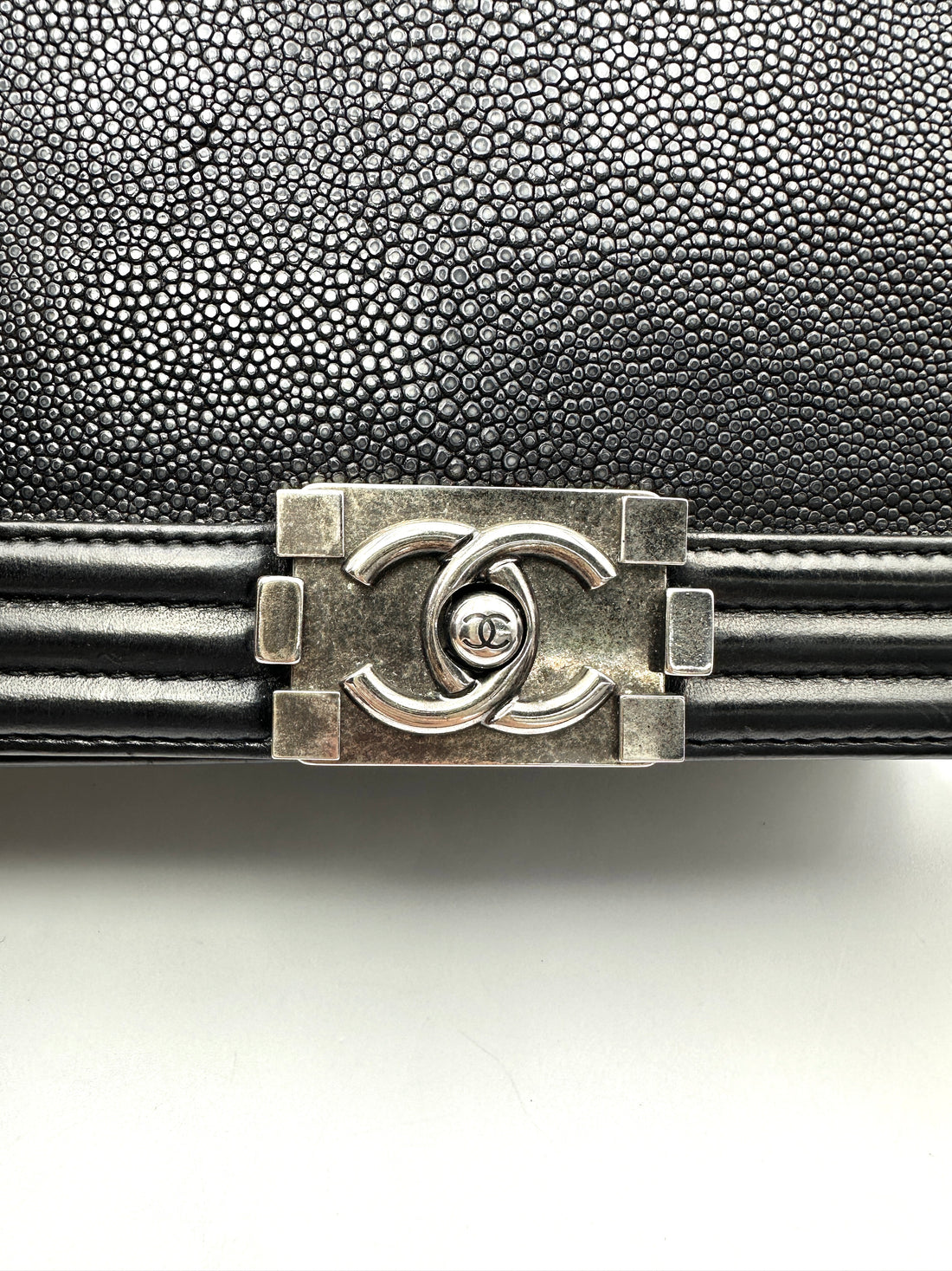 Chanel LeBoy Black Stingray Leather Flap Bag With Silver Buckle(16***44) CC2453