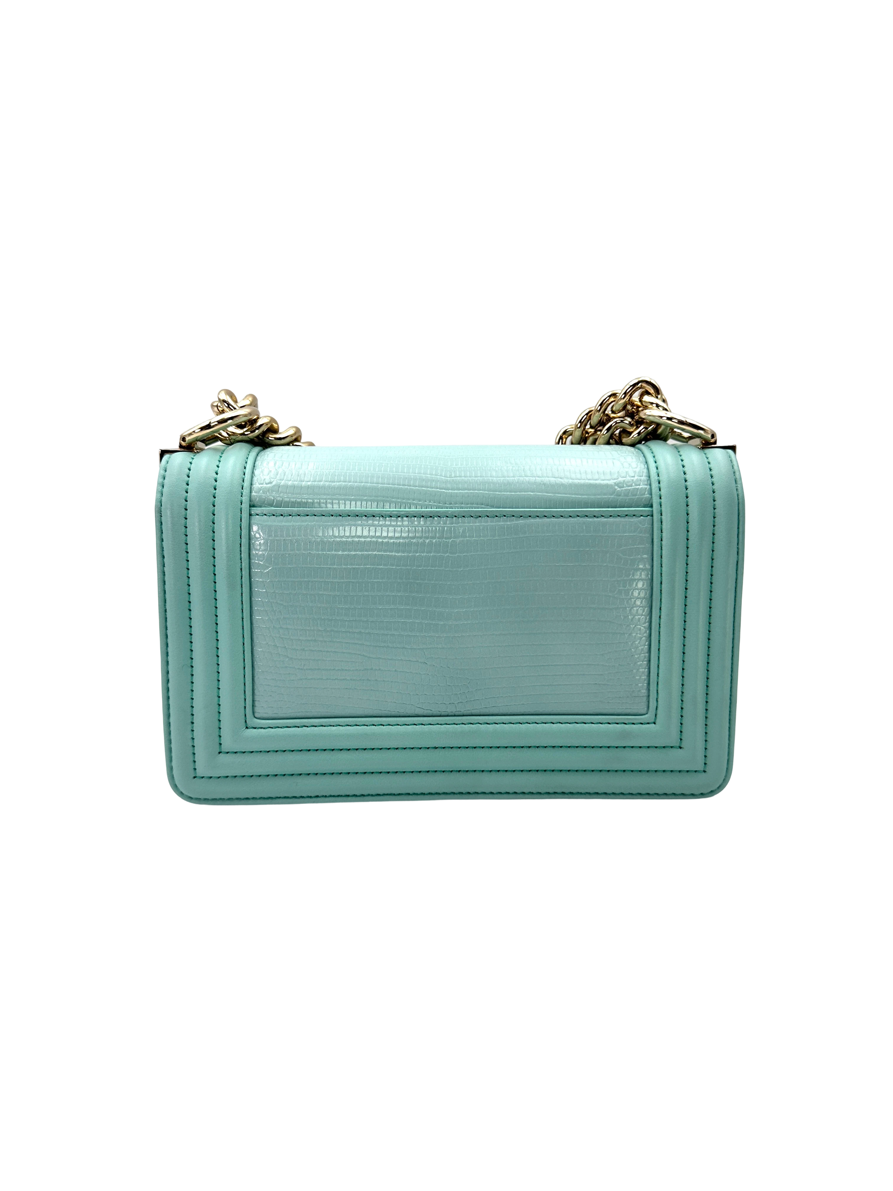 Chanel LeBoy Tiffany Blue Lizard Leather Small Size Flap Bag With Gold Buckle(27***64) CC2456