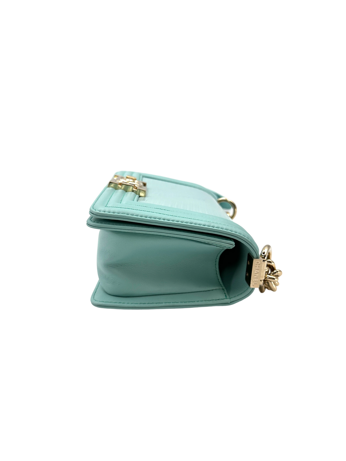 Chanel LeBoy Tiffany Blue Lizard Leather Small Size Flap Bag With Gold Buckle(27***64) CC2456