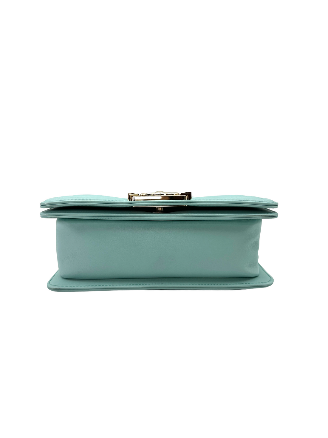 Chanel LeBoy Tiffany Blue Lizard Leather Small Size Flap Bag With Gold Buckle(27***64) CC2456